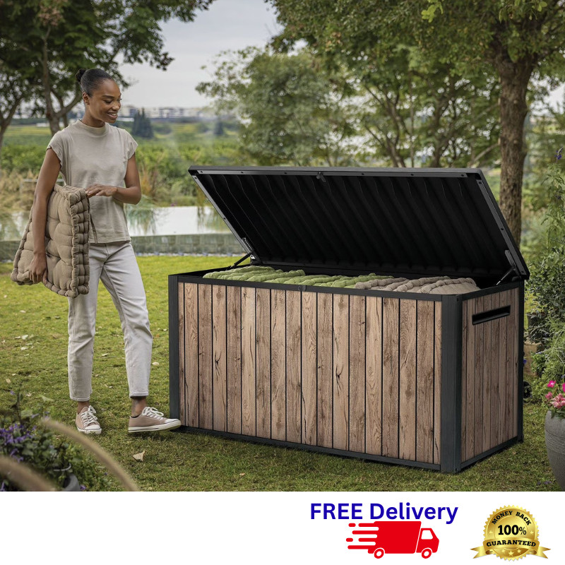 Keter 170 Gallon Deck Box Indoor Outdoor Storage Resin Lockable New