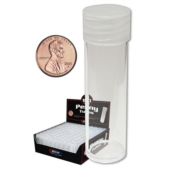 100 BCW Penny Cent Size Round Clear Plastic Coin Storage Tubes w/ Screw On Caps