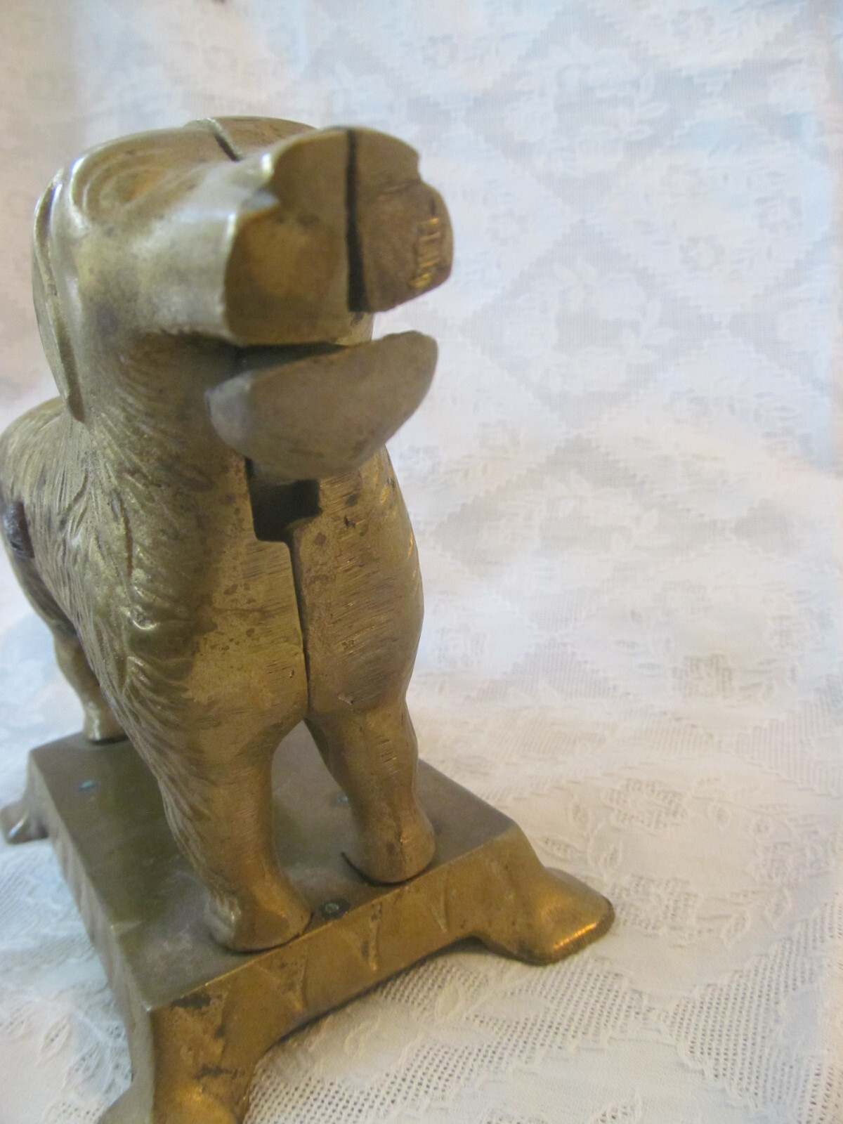 St. Bernard Dog Brass Figural Nutcracker on Footed Base~Heavy & Solid