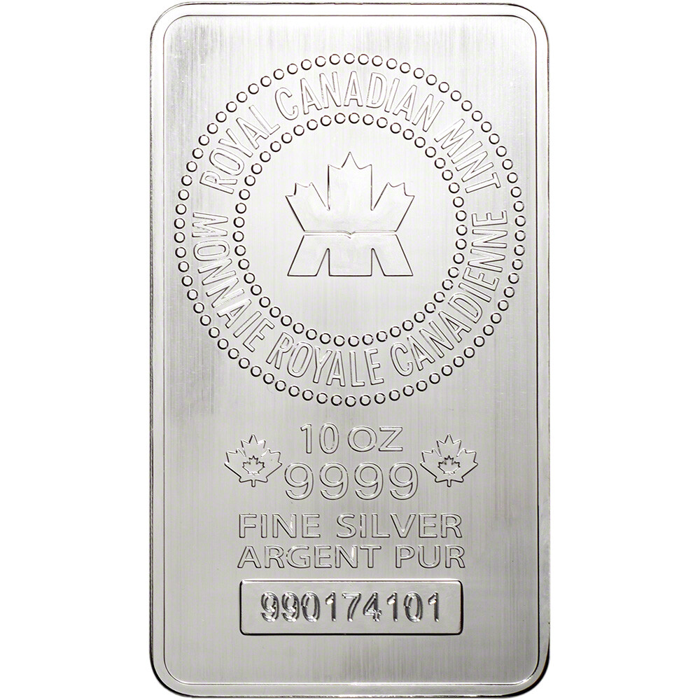 10 oz. RCM Silver Bar - Royal Canadian Mint .9999 Fine