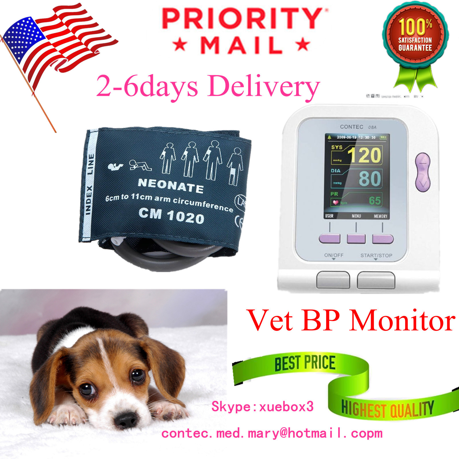Vet Veterinary OLED digital Blood Pressure&Heart Beat Monitor NIBP CONTEC08A,FDA