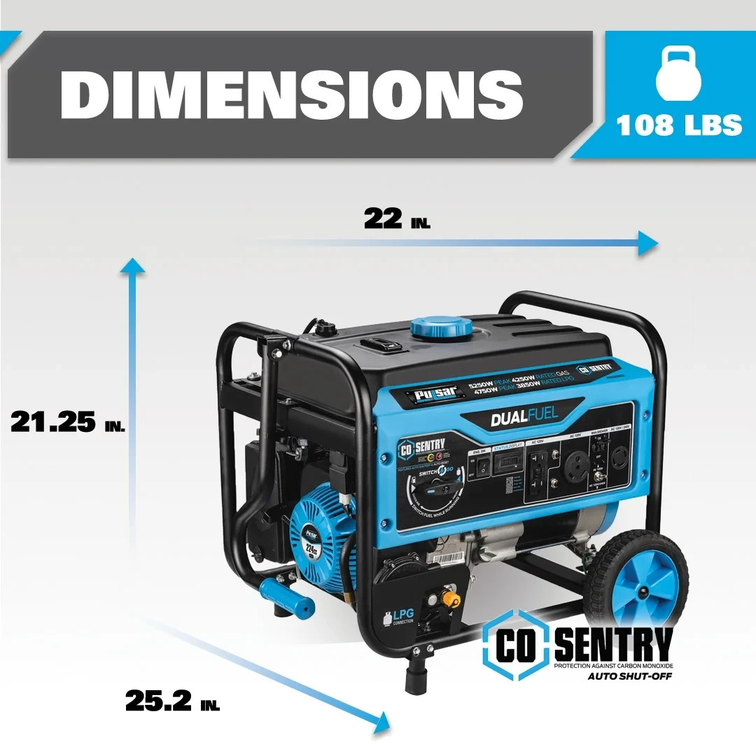 Pulsar 5,250-Watt Dual Fuel Portable Generator with CO Sentry