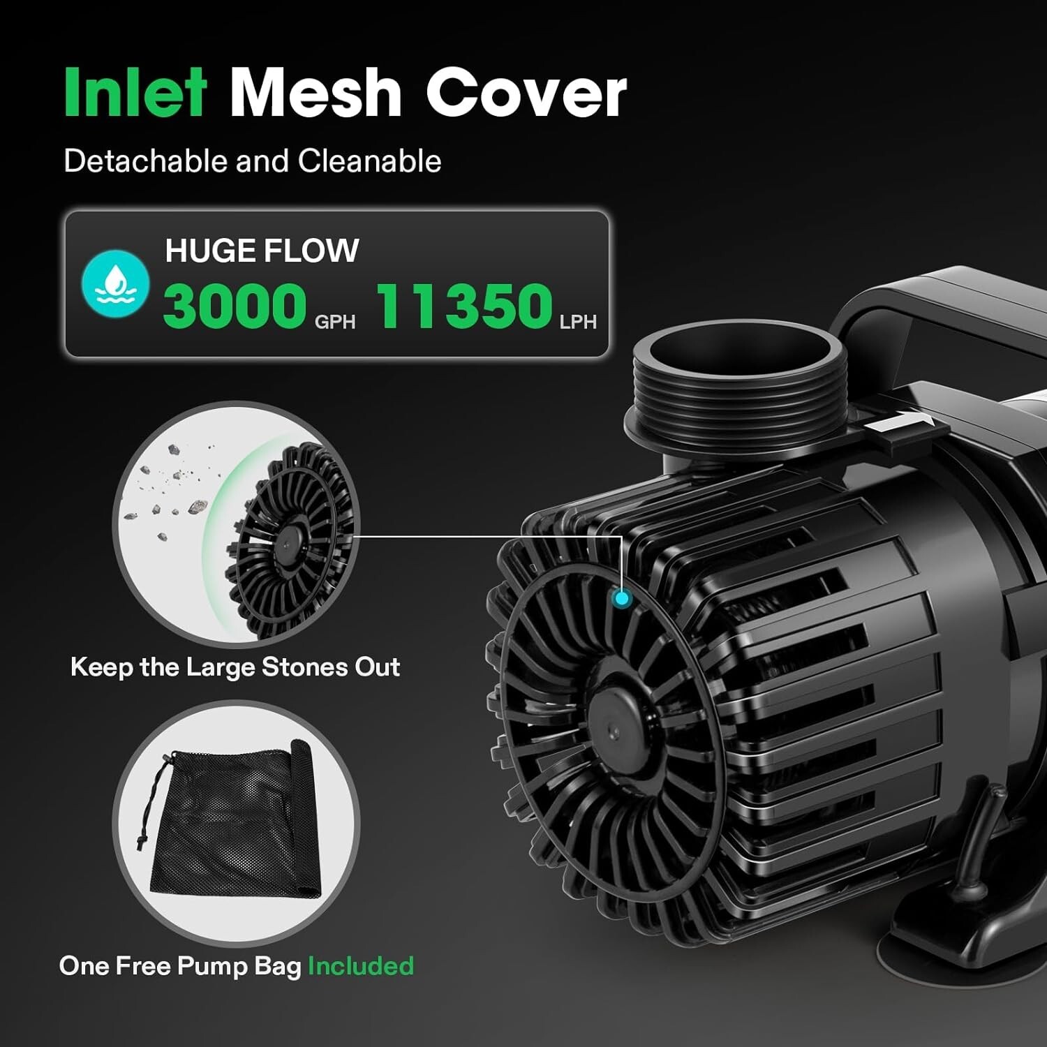 VIVOSUN 3000 GPH Submersible Water Pump 150W Pond Aquarium Pump 18FT Lift Height