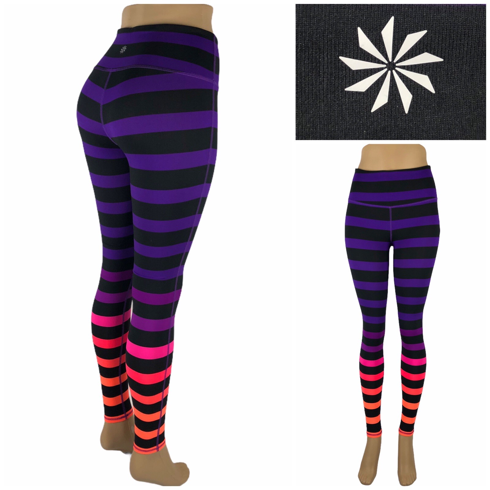ATHLETA Women XS High Rise Bold Stripe Chaturanga Tight Leggings Yoga 153086 EUC