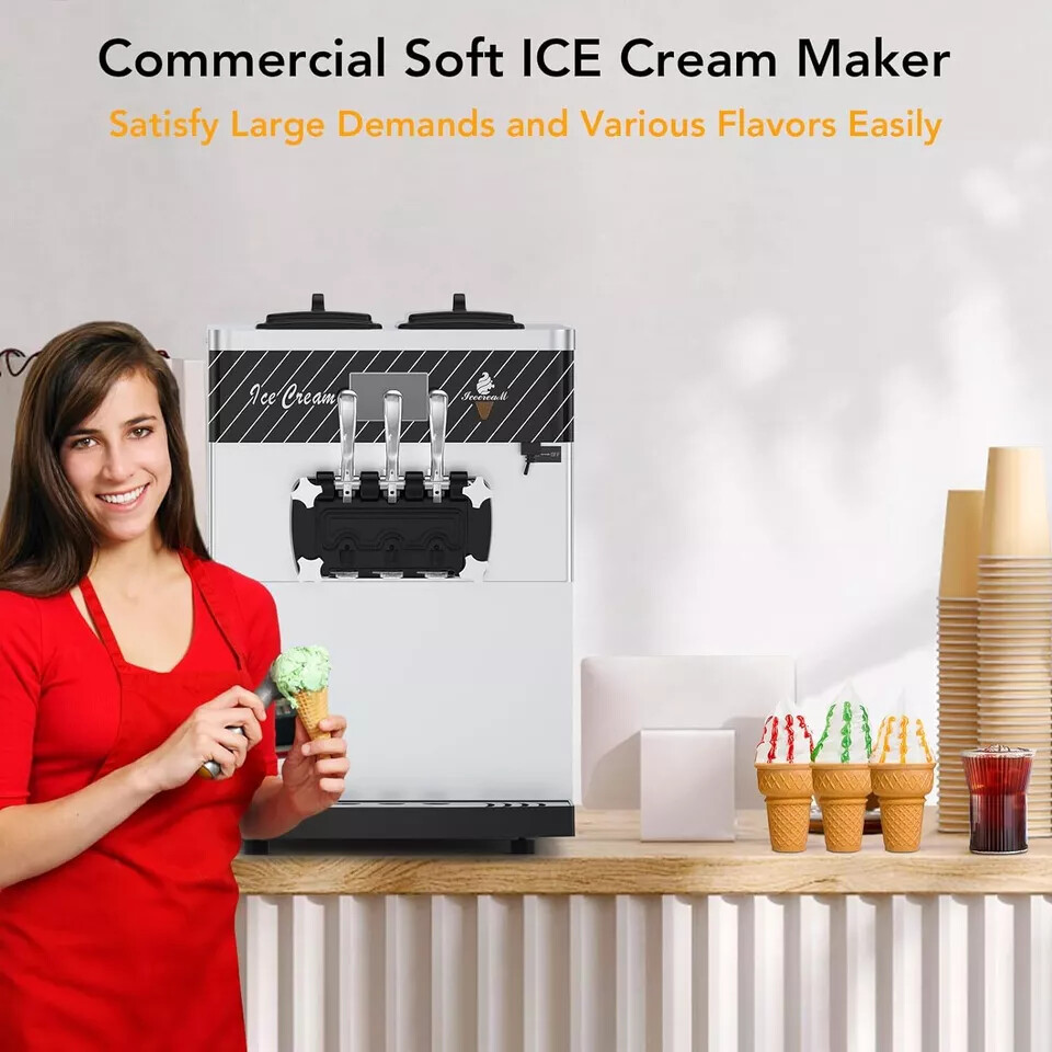 Countertop Soft Serve Ice Cream Machine 3 Flavor Commercial Ice Cream Maker