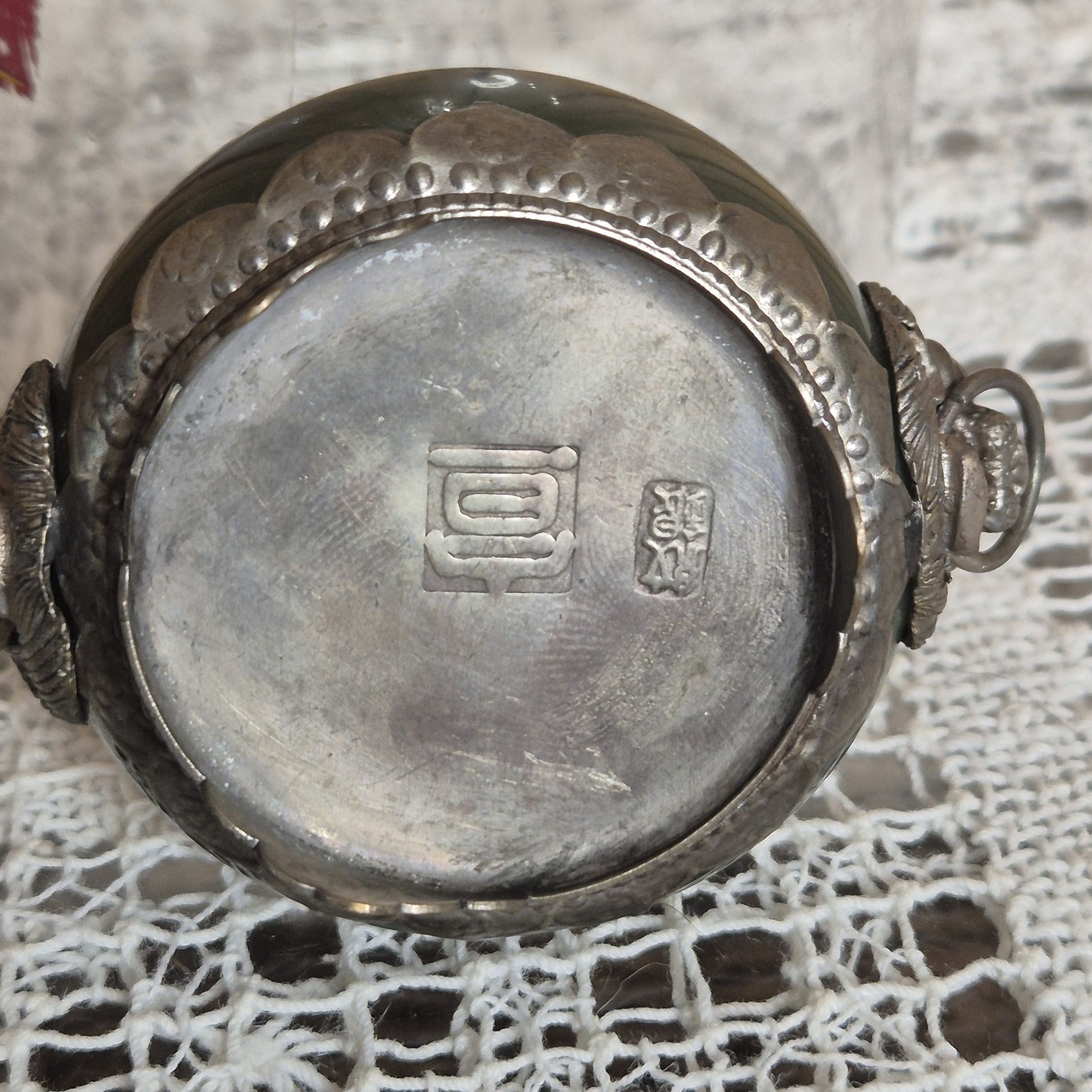 Antique Chinese Nephrite Jade Censer Incense Burner / SILVER HALLMARKS