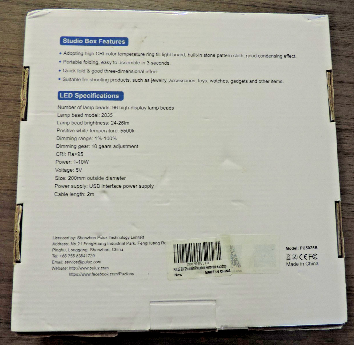 Puluz Foldable LED Ring Light Studio Box. 25cm. 12 Color Backgrounds Portable