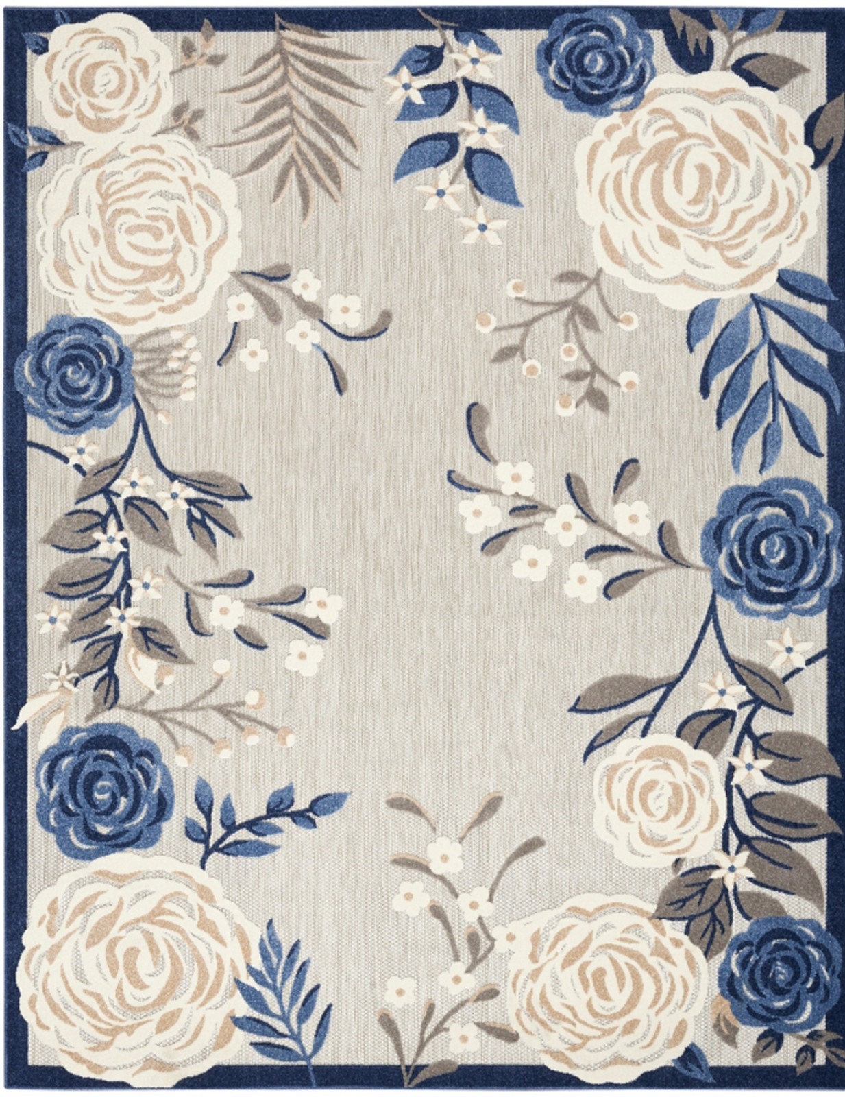 Nourison Home Splash Rose Floral 5'x8' Indoor Outdoor Rug Blue Gray Patio