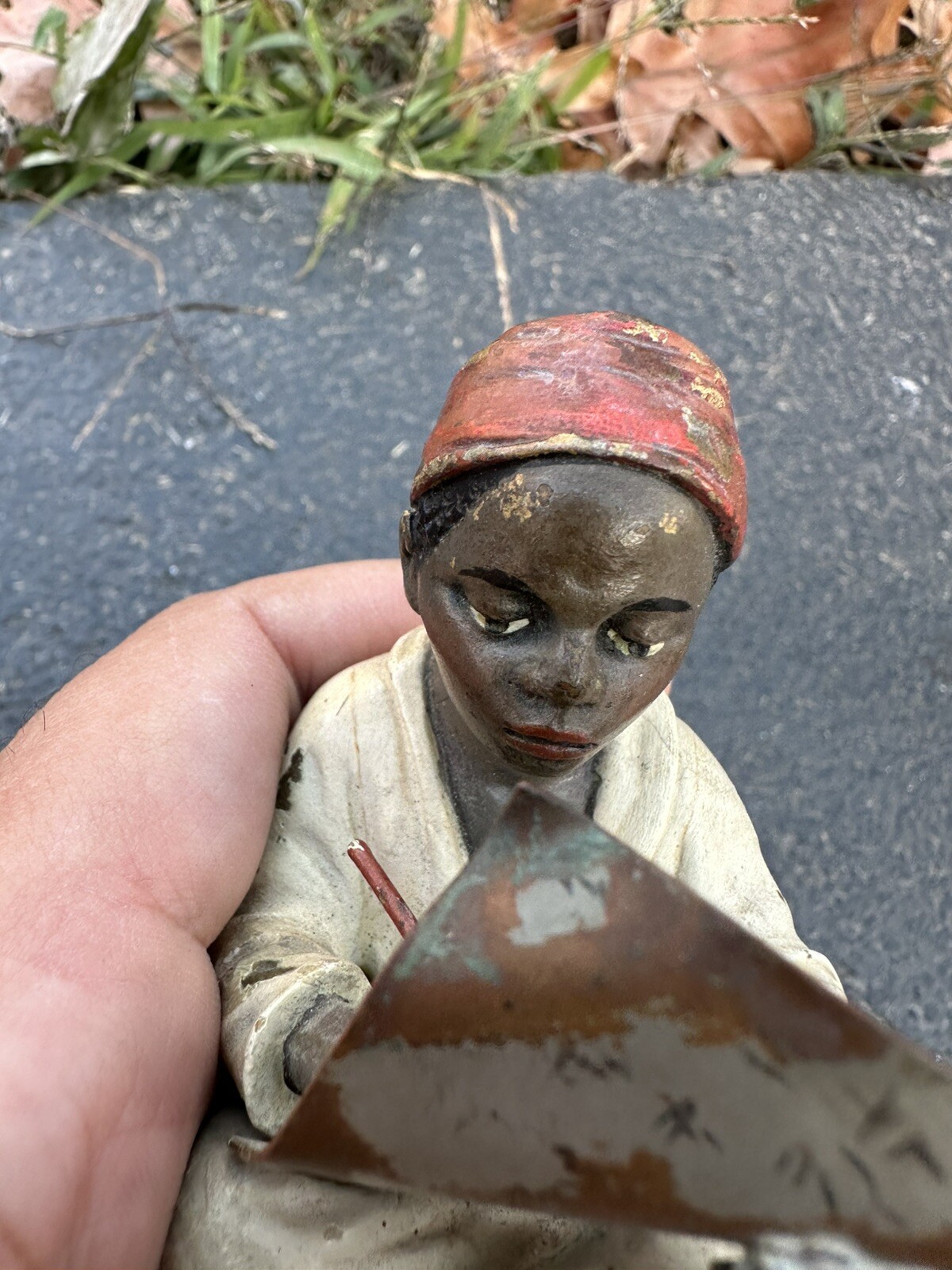 Wonderful Antique Bronze Boy Writing the Arabic