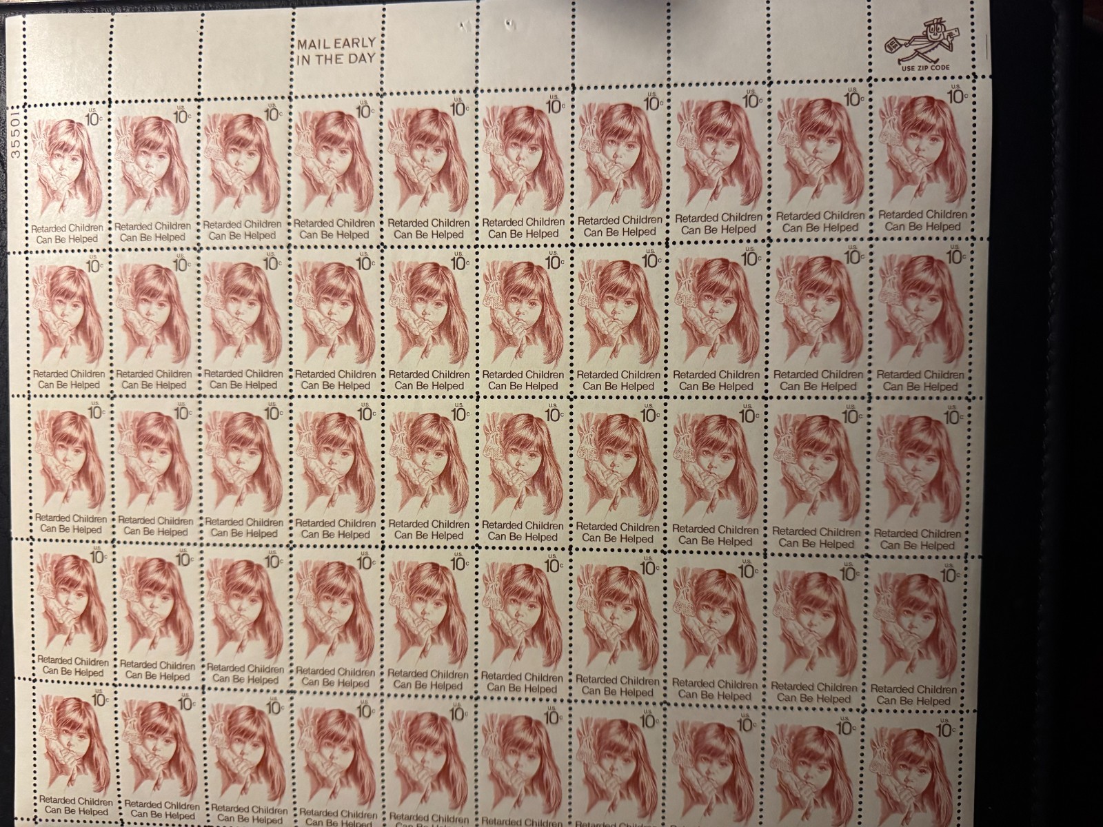 Scott #1549 Retarded Children Can Be Helped Sheet of 50 10¢ Stamps (1974)