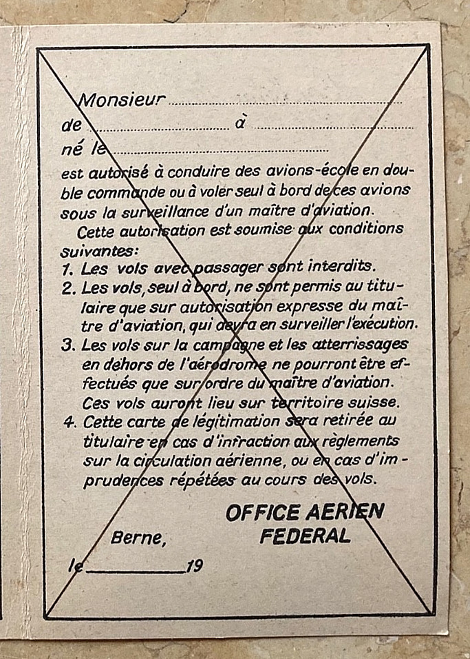 ORIGINAL! PRE-WW2 OFFICIAL SWISS AIR FORCE STUDENT-PILOT ID CARD JAN. 1932