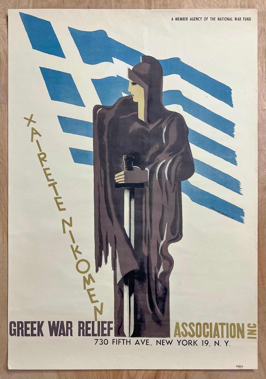 1943 Greek War Relief Association Poster Edward McKnight-Kauffer Greece Original
