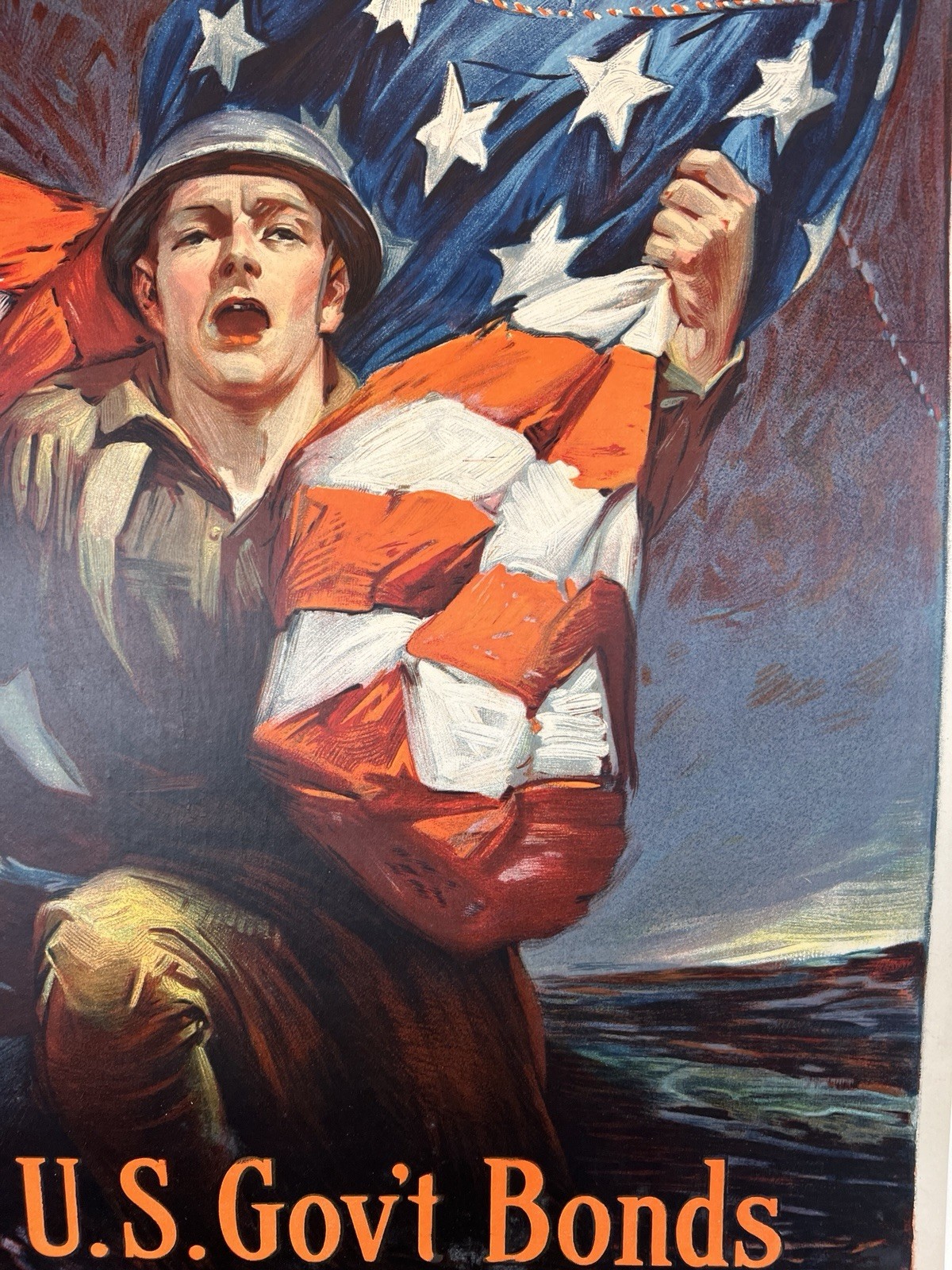 WW1 War Bond Poster Third Liberty Loan Sidney H. Riesenberg LINEN BACKED