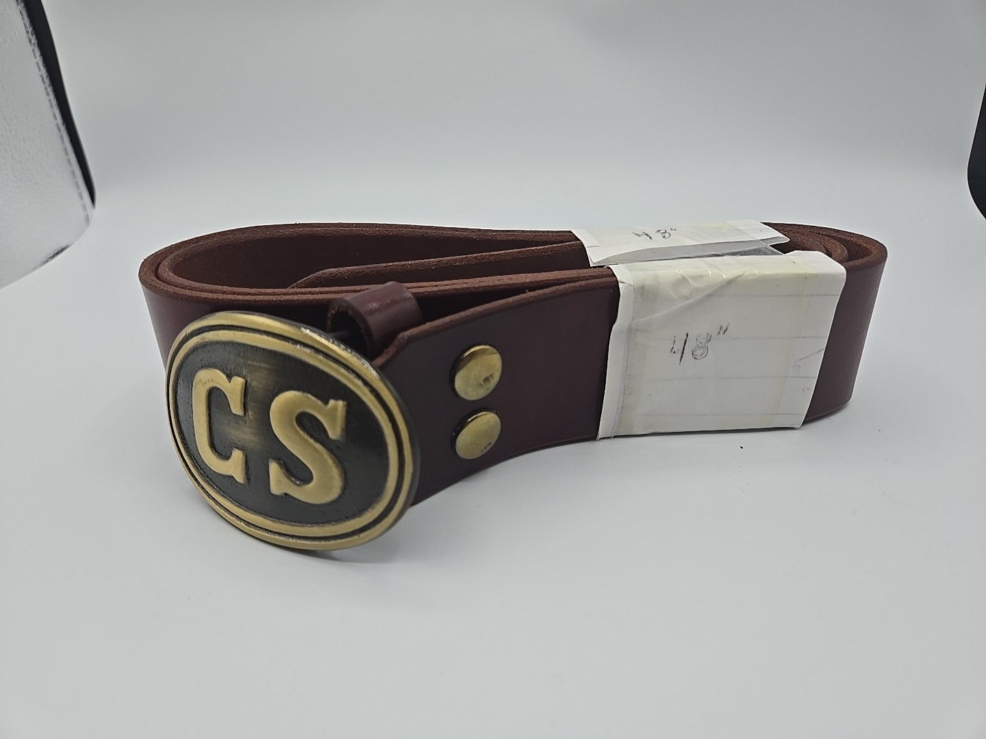 Replica Civil War Reenactment Confederate Belt Plate Brown Leather Belt Size 48