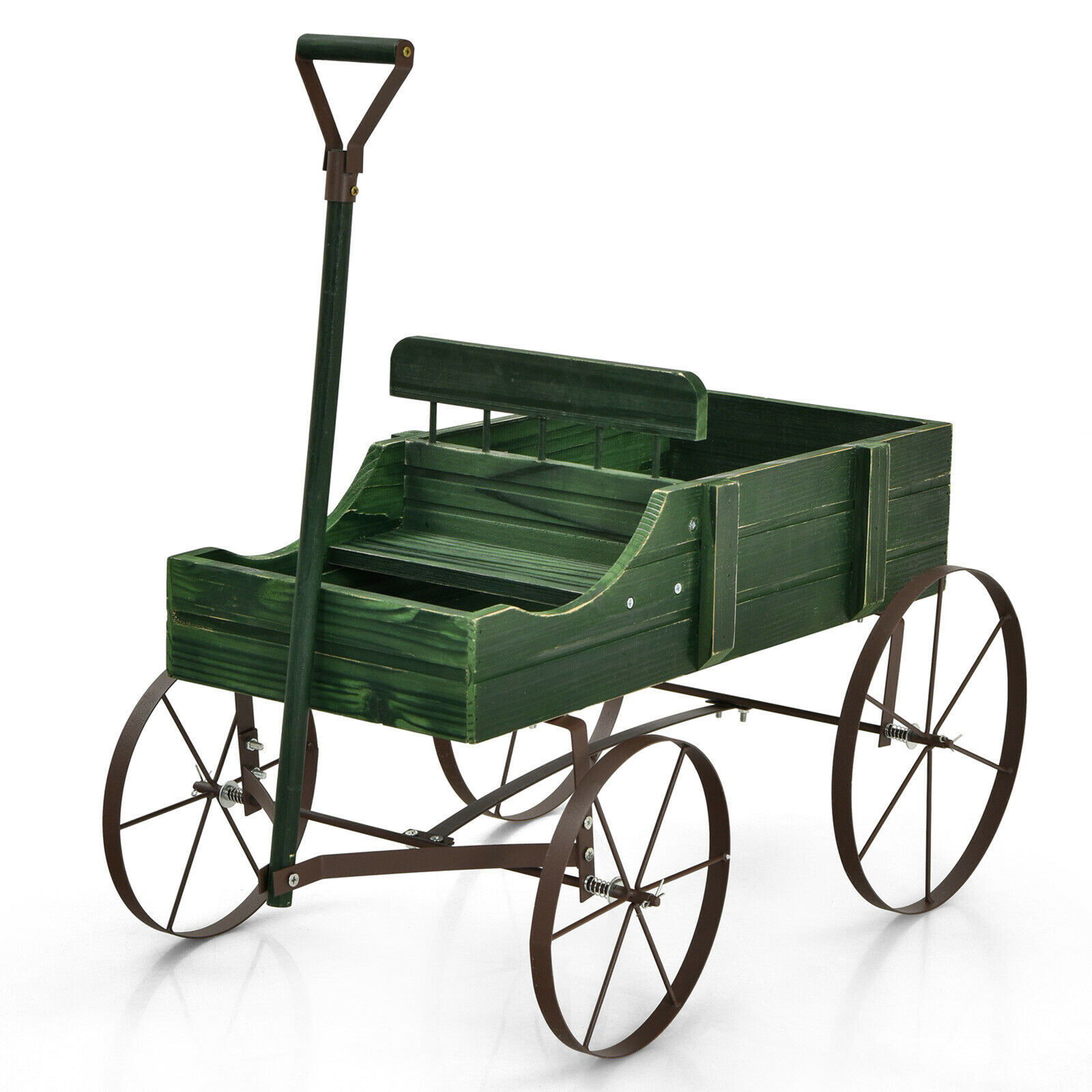 Garden Plant Planter Wooden Wagon Planter W/ Wheel Garden Yard Green