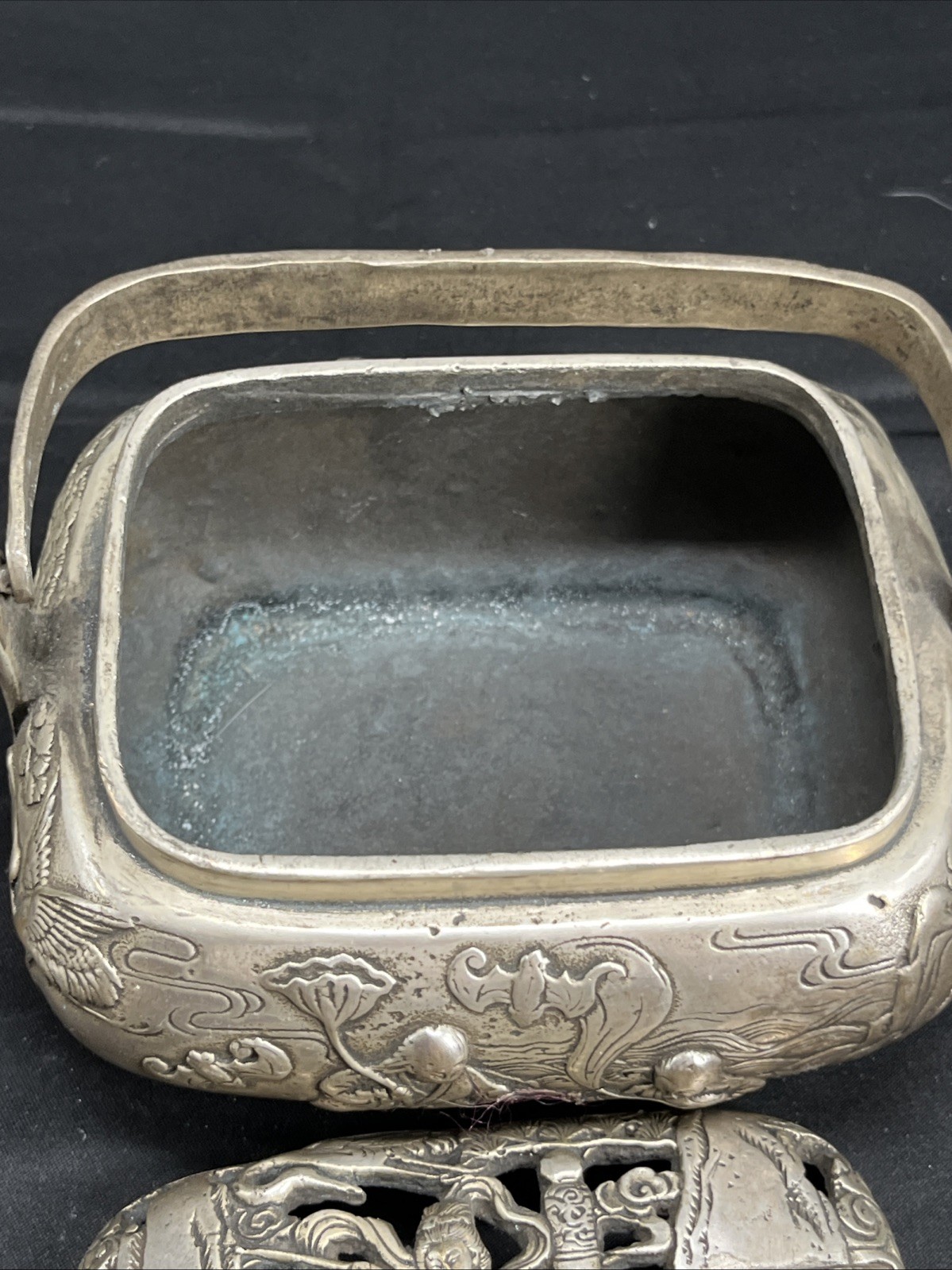 5.6"Chinese Buddhism Pure copper Gilt silver Fine carving [Crane] Incense burner