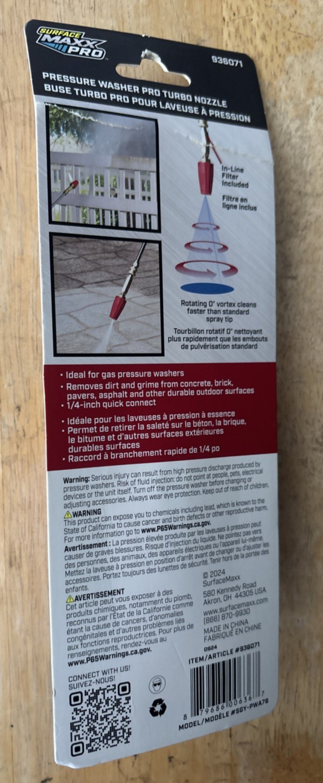 SurfaceMaxx Pro (SGY-PWA76) - Pressure Washer Turbo Nozzle 4500 PSI (936071)