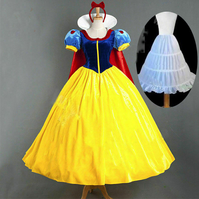 Snow White Princess Costume Dress Petticoat Headband For Adult Halloween Cosplay