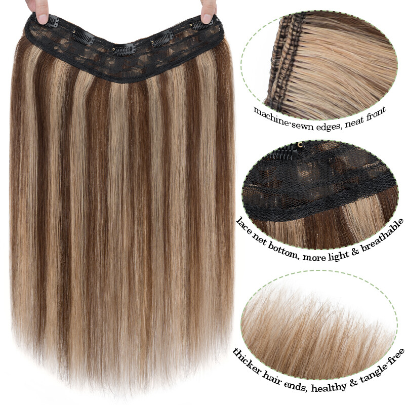REAL Remy V-shaped Clip In 100% Human Hair Extensions One Piece 3/4 Full Head