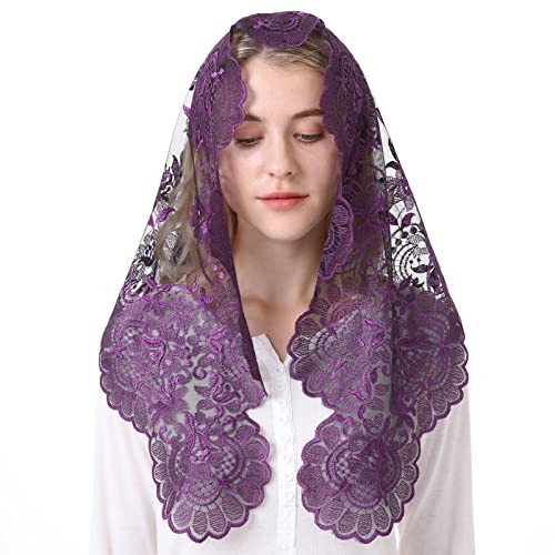 Church Veil for Women - Catholic Latin Mass Veil with Lace Purple&black