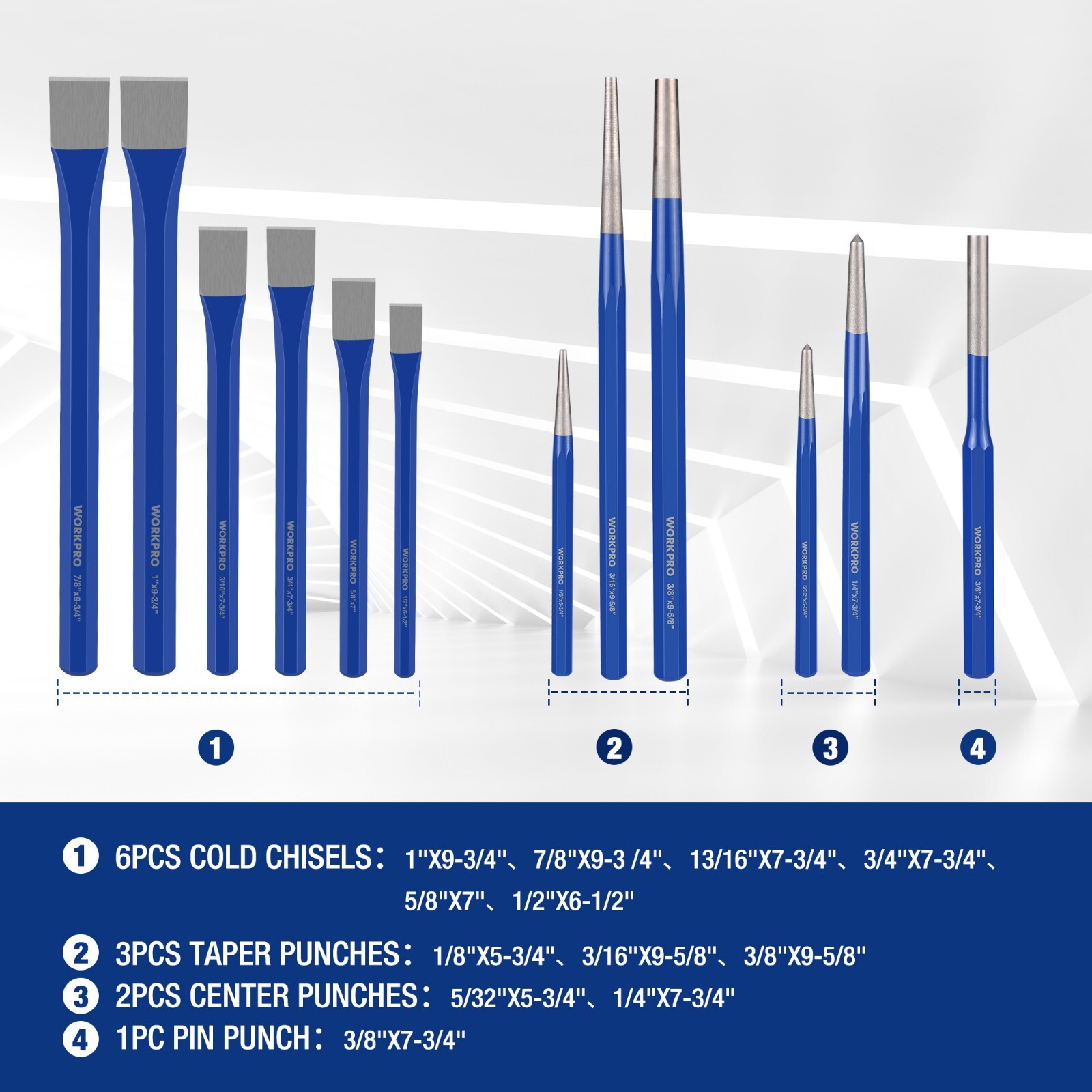 WORKPRO 30-Piece Heavy Duty Punch and Chisel Set with Pouch