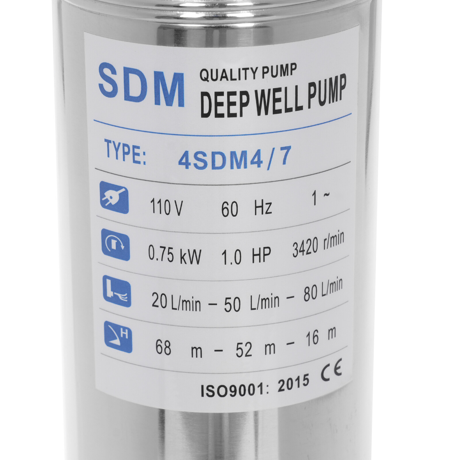 Submersible Pump, Deep Well Pump, Deep Well Pump for Farm Irrigation 1HP 110V