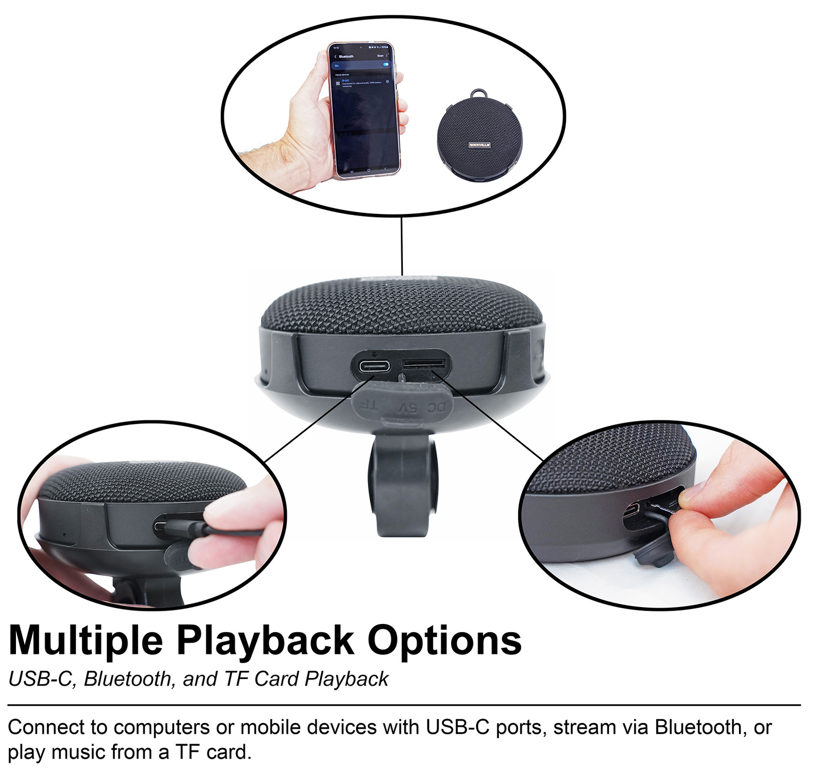 2 Rockville R-GO Wireless Link Waterproof Portable Bluetooth Speakers+Bike Mount