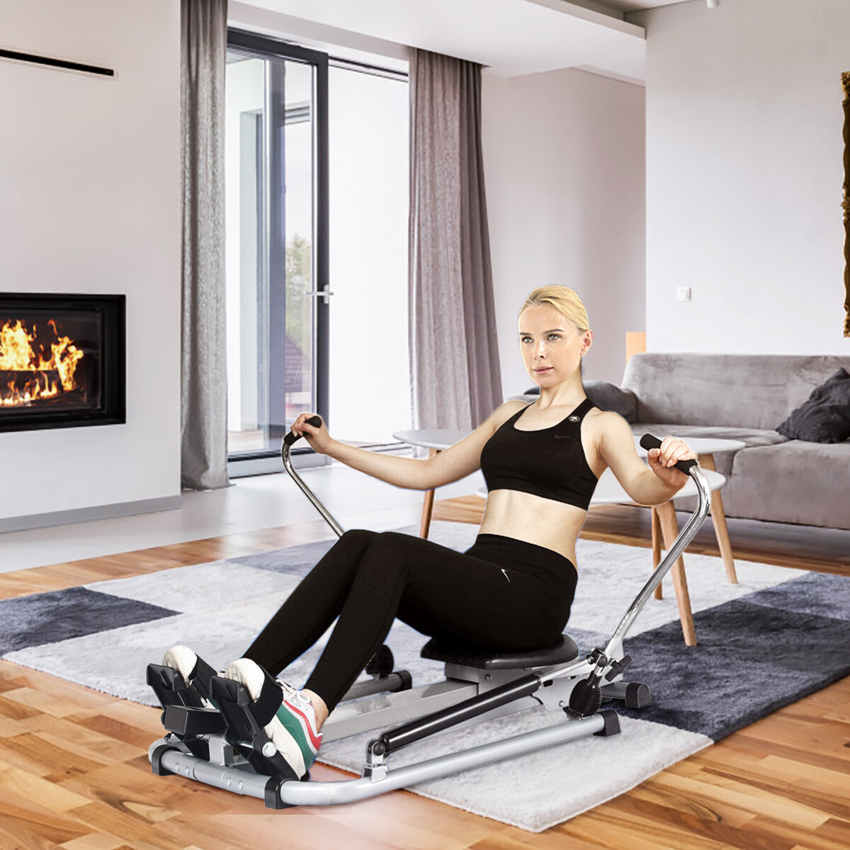 Fitness Home Gym Rowing Machine Rower w/Adjustable Double Hydraulic Resistance