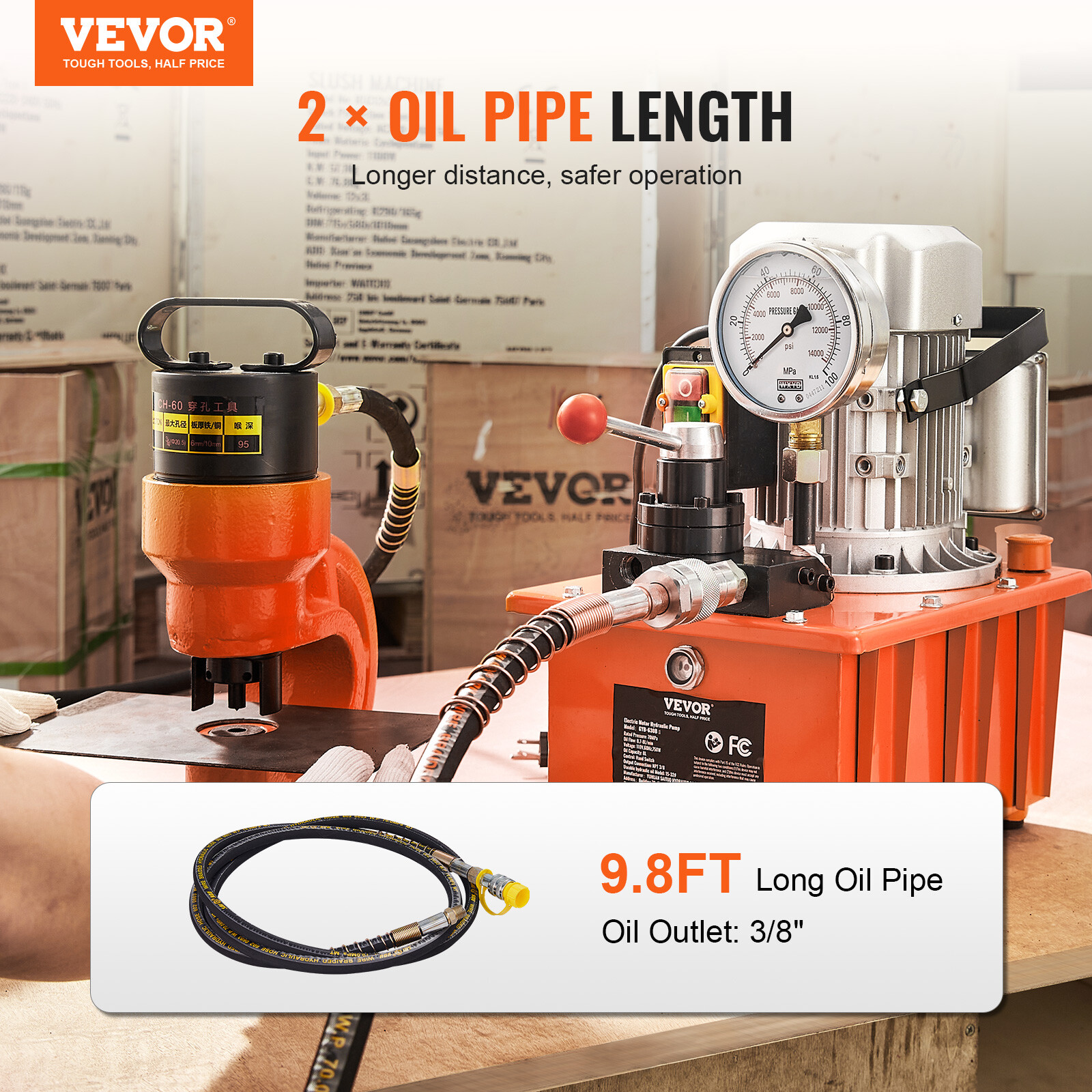 VEVOR Electric Hydraulic Pump Double Acting Oil Pump 10000 PSI 8L Manual Valve