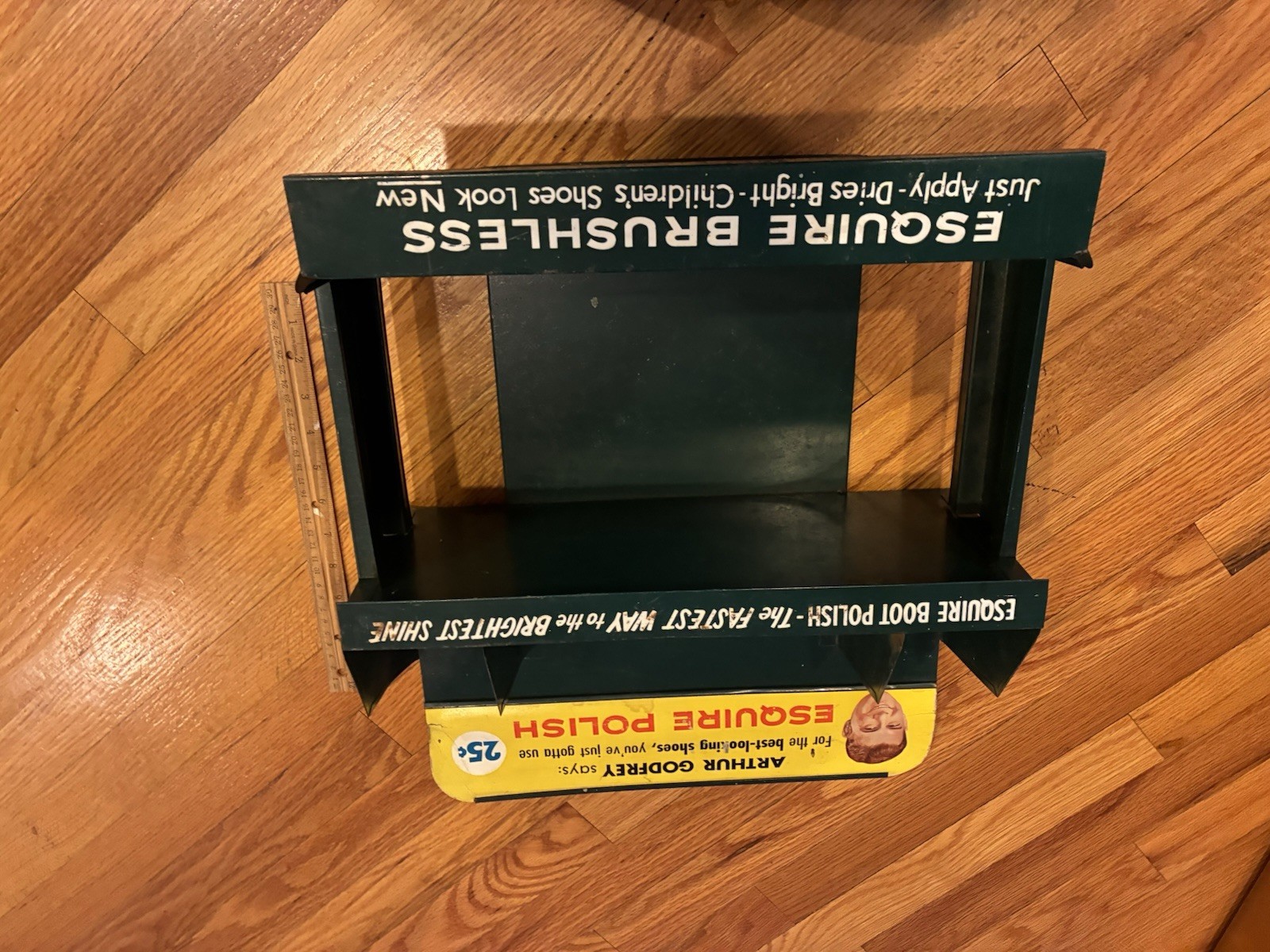 VINTAGE Esquire Brushless Shoe Polish Arthur Godfrey Store Counter Metal Display