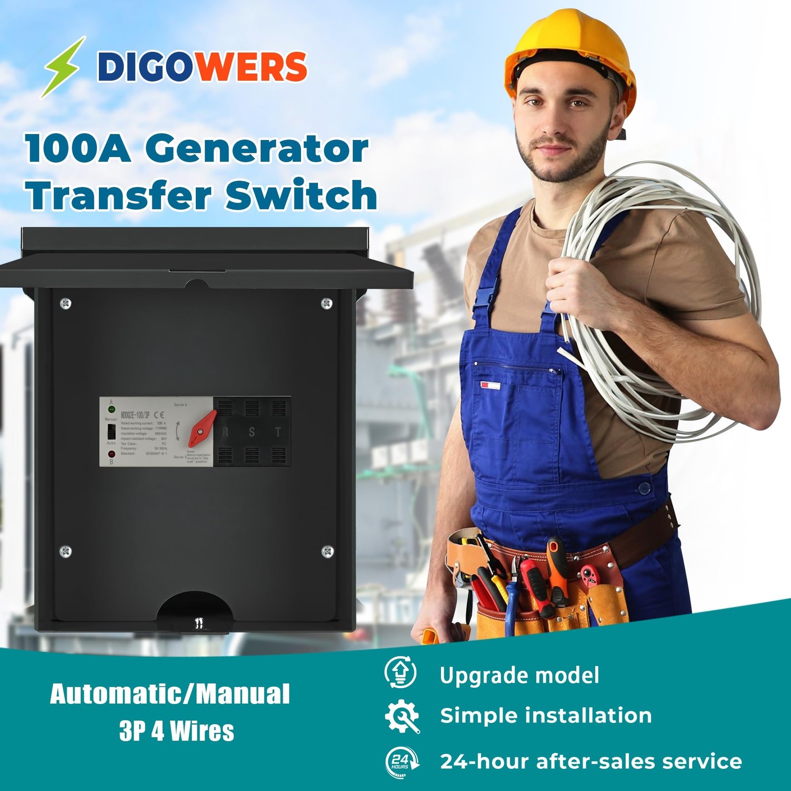 Automatic Transfer Switch, 100 Amp 3 Pole Auto Switch for Home...