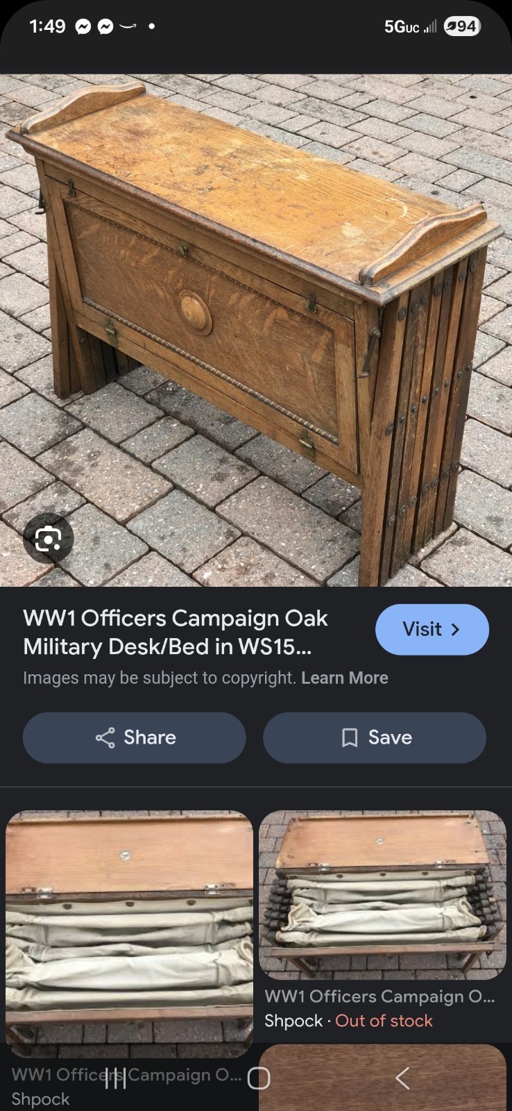 WW 1 British officer desk and cot. WW1 OFFICER'S CAMPAIGN FIELD COT Desk 1900s