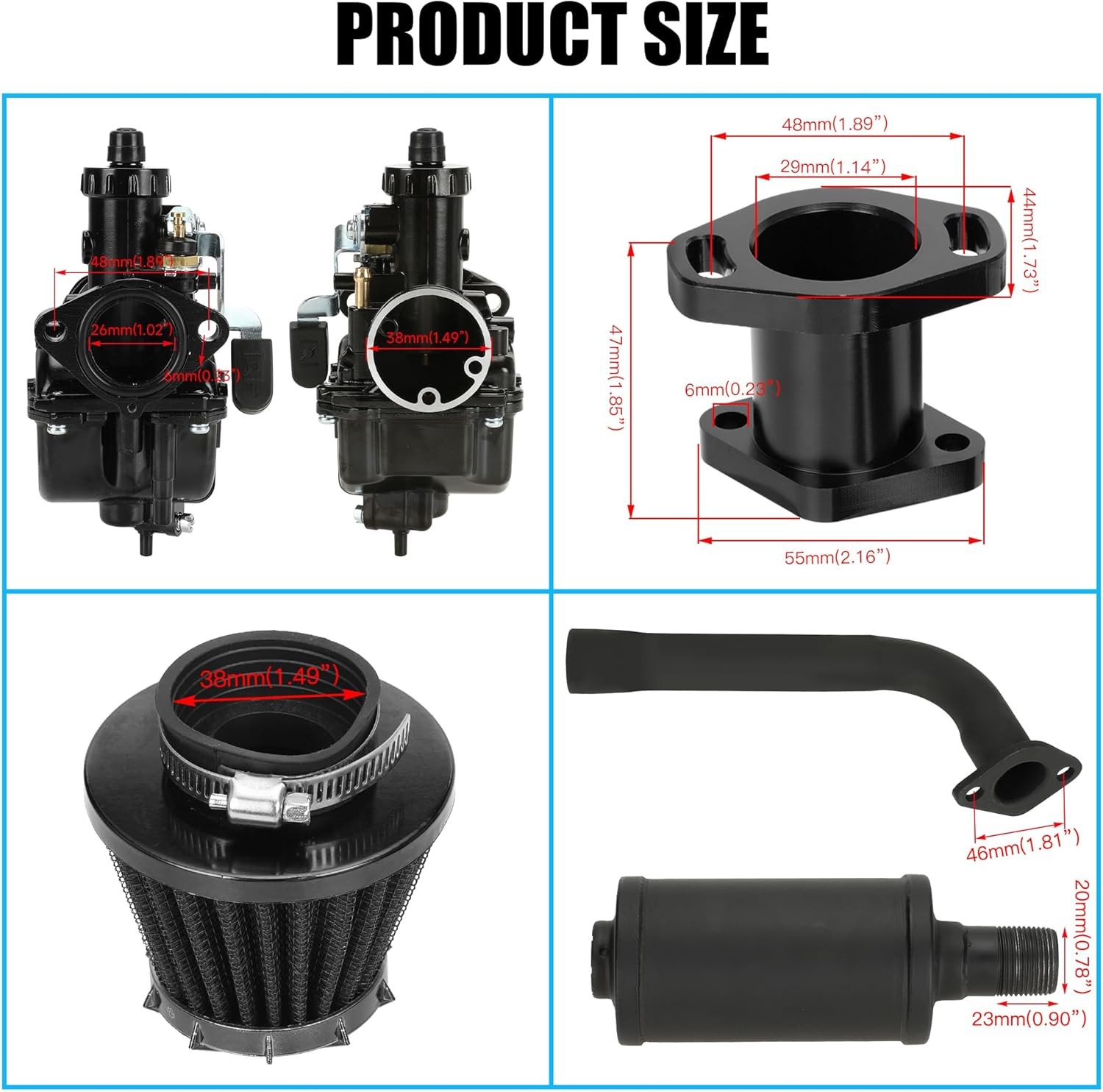 Black VM22 Carburetor Exhaust Muffler Kit For Predator 212cc CT200U Mini Bike