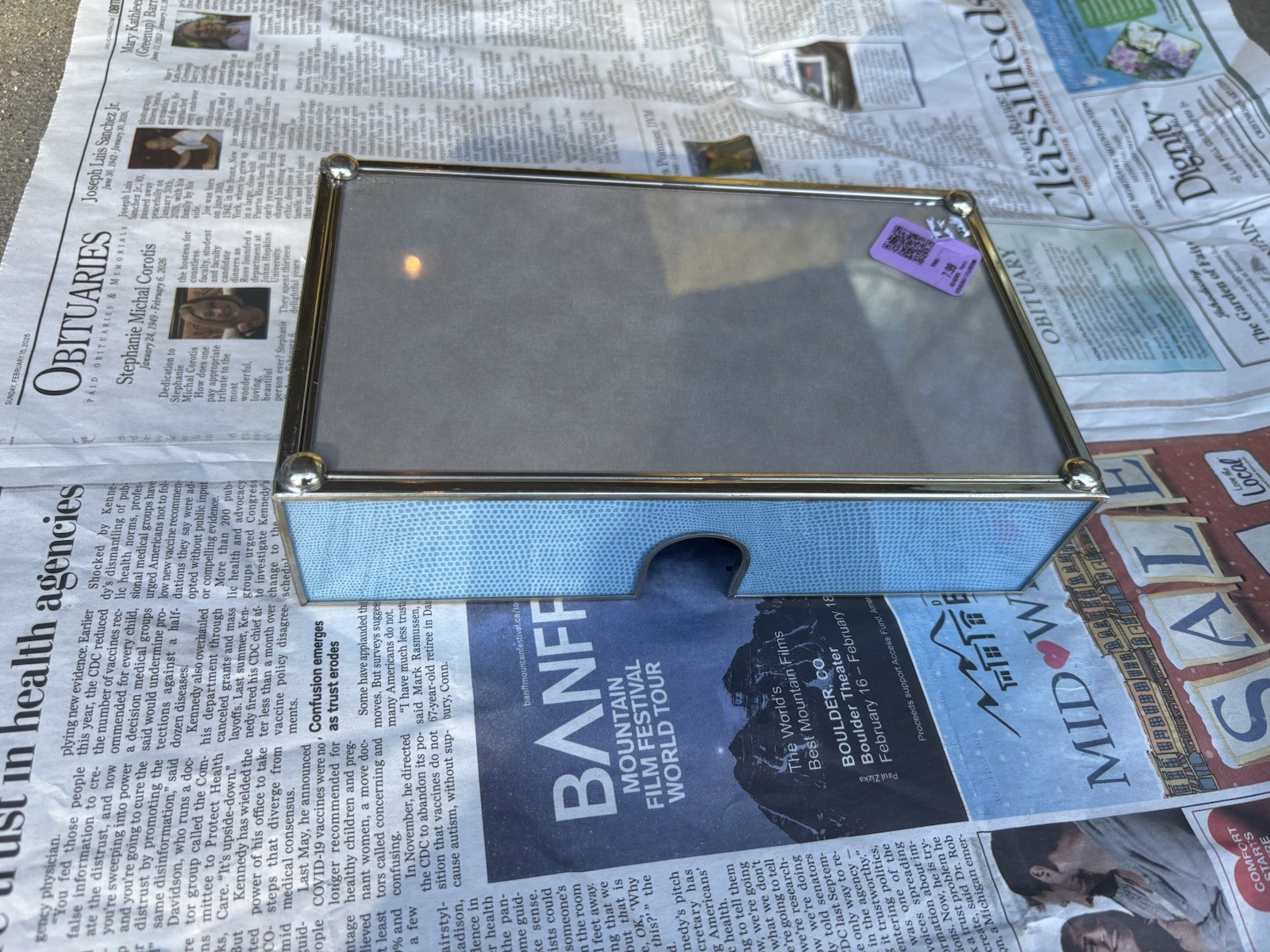 JM Piers Blue Faux Lizard guest towel holder, vanity tray and notepad holder