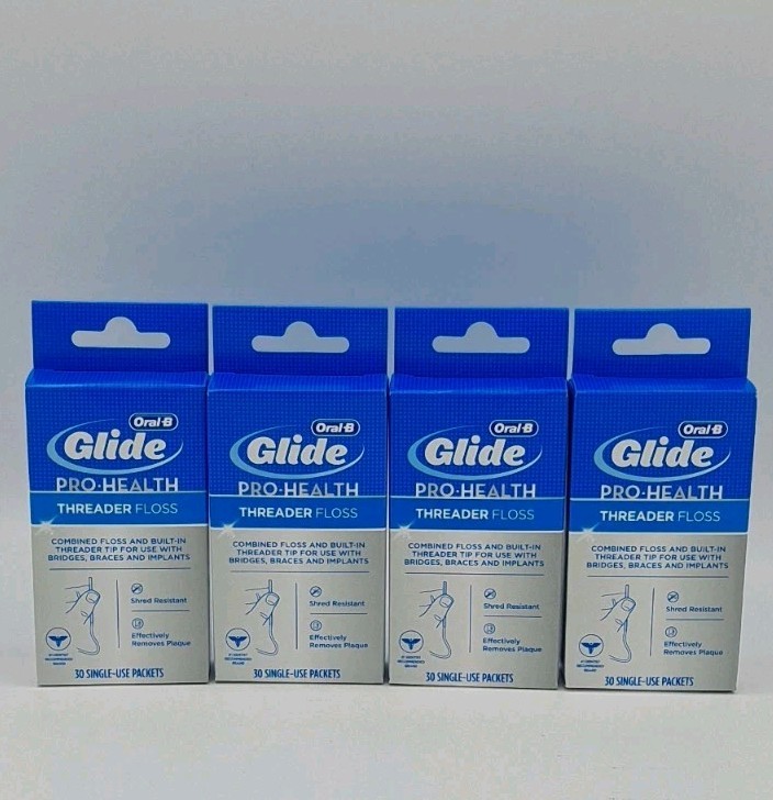Oral-B Glide Pro-Health Threader Floss - 30 Single Use Packets- 4 Pack- Original