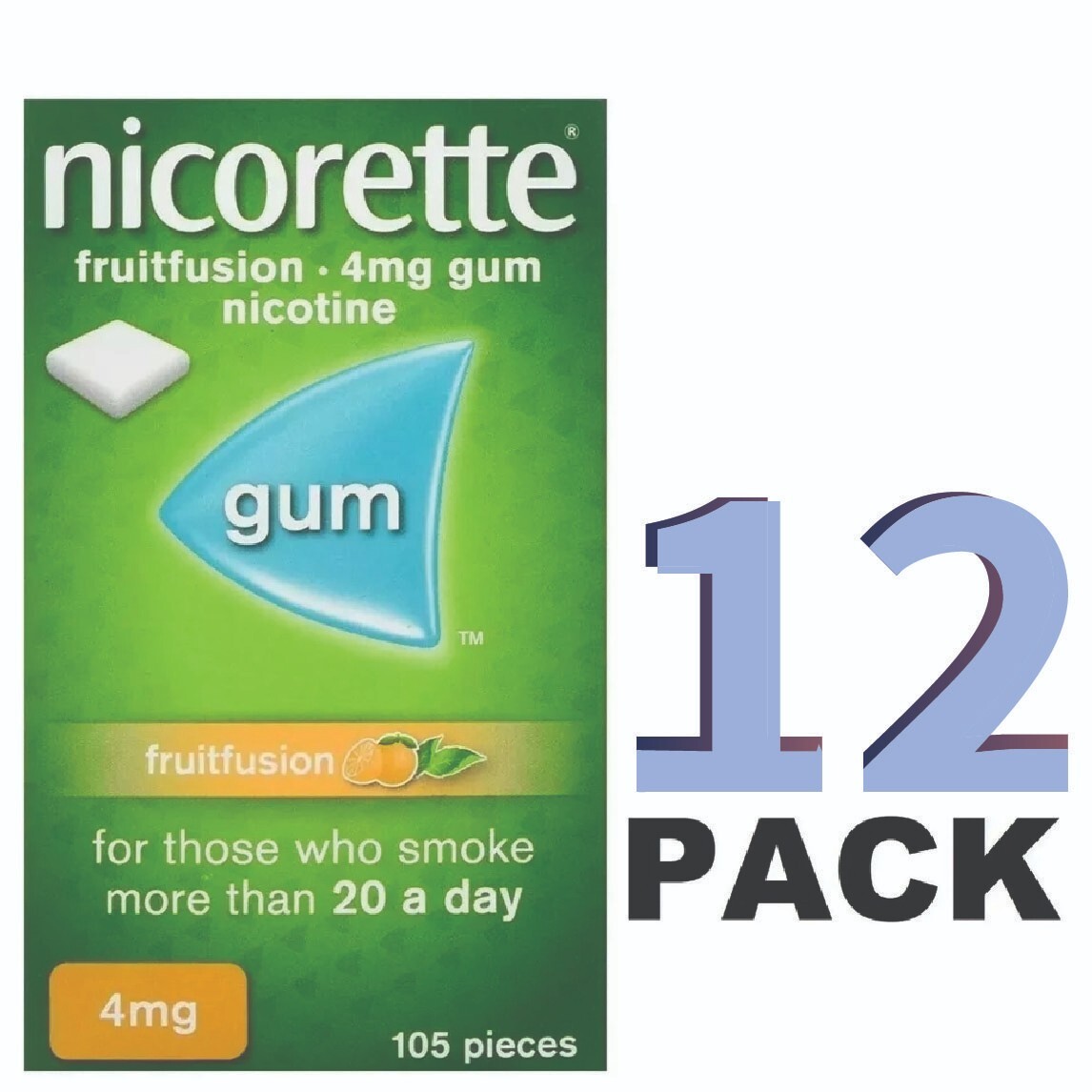 12x Nicorette FRUIT FUSION Stop Smoking Aid Chewing Gum 4mg 105Pieces PACK OF 12