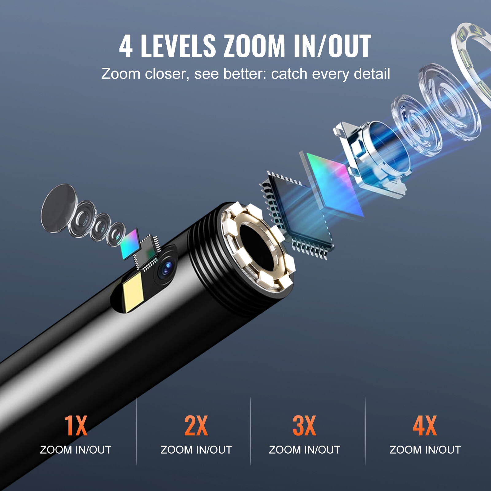 VEVOR Endoscope Camera Borescope 16.4FT Cable 4.3" Screen with Lights Dual Len