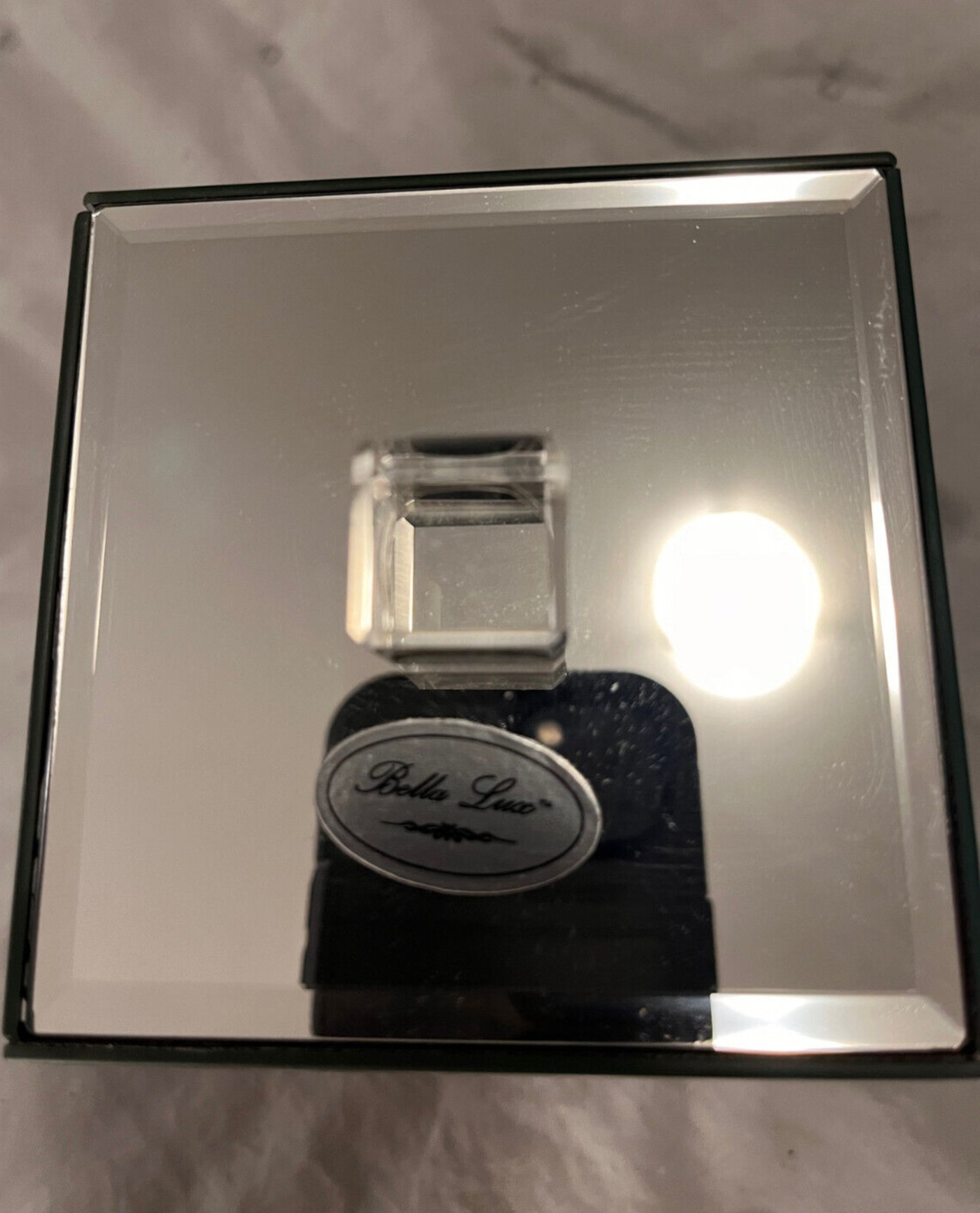 Bella Lux Mirror Glitter Bathroom Container Box Jar w Lid 5 3/8"x4"