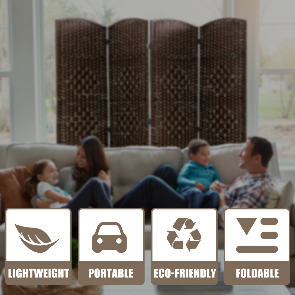 4 Panel Room Divider, Folding Privacy Divider 6 Ft Indoor Wall Divider, Brown