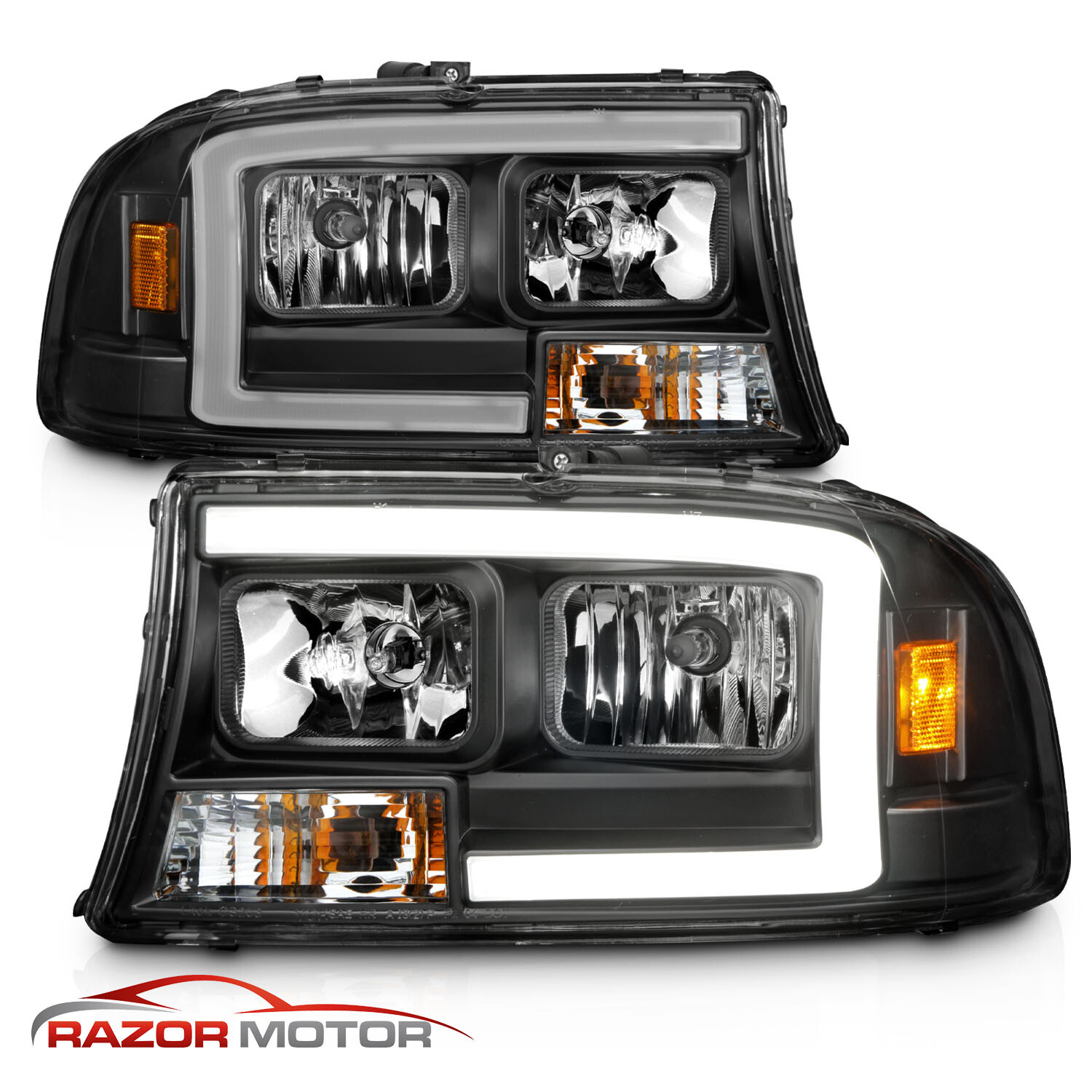 1998-2004 For Dodge Durango/Dakota Black Super Bright LED C Bar Headlights