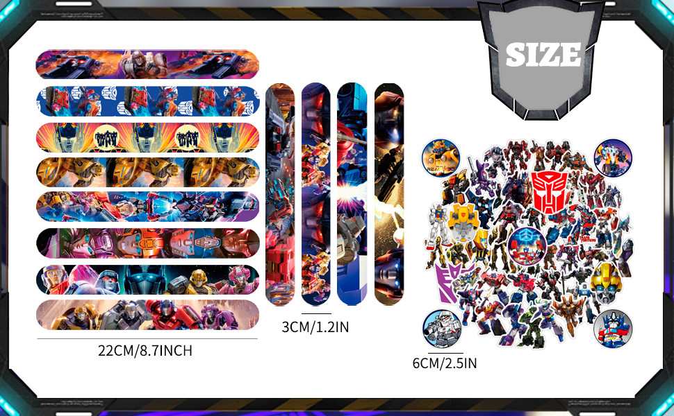 Transformers Slap Bracelets Kids Wrist Slap Bands Party Bag Filler Gift Sticker