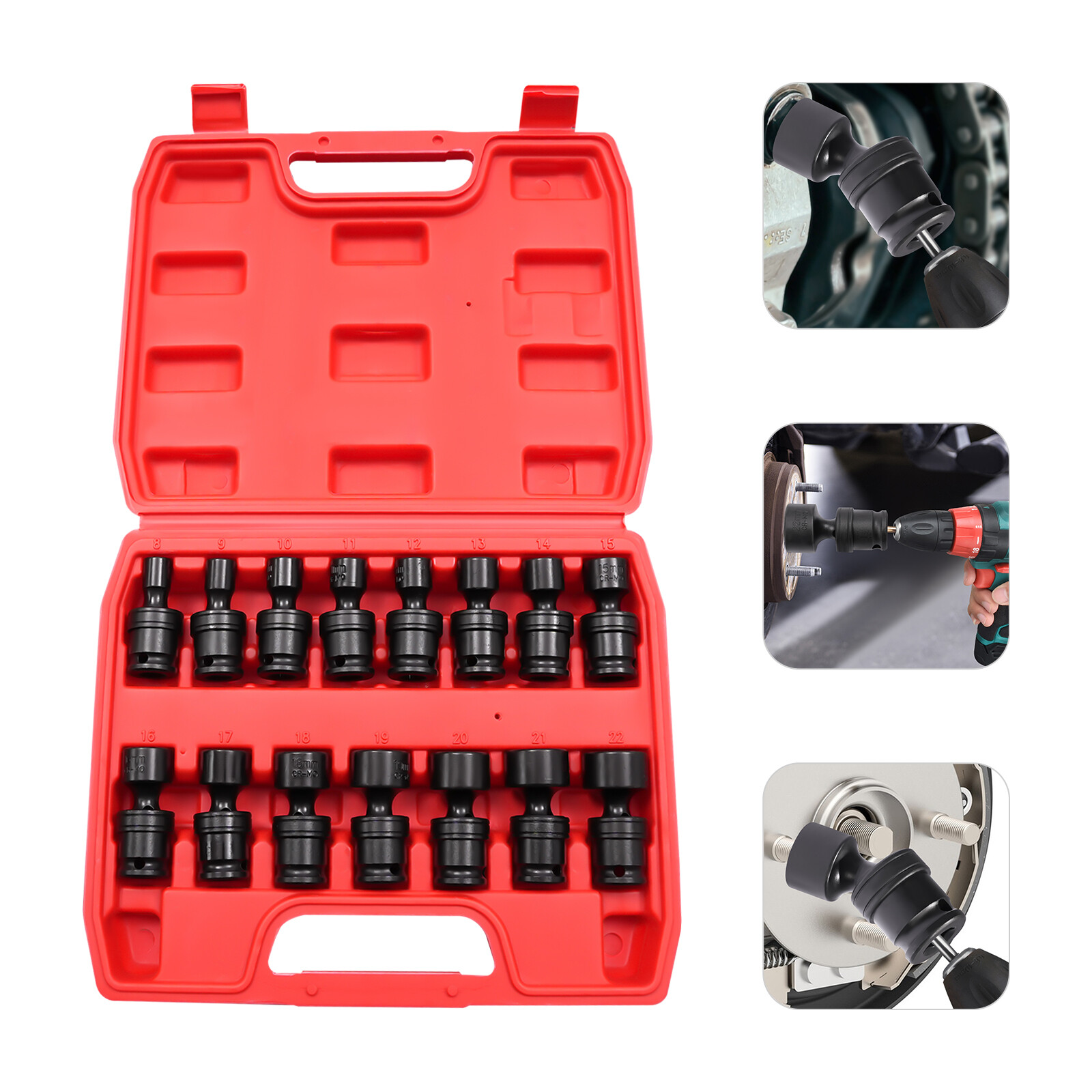 NEW 15-Piece 3/8" Drive Shallow Impact Universal Joint Socket Set, Swivel Socket