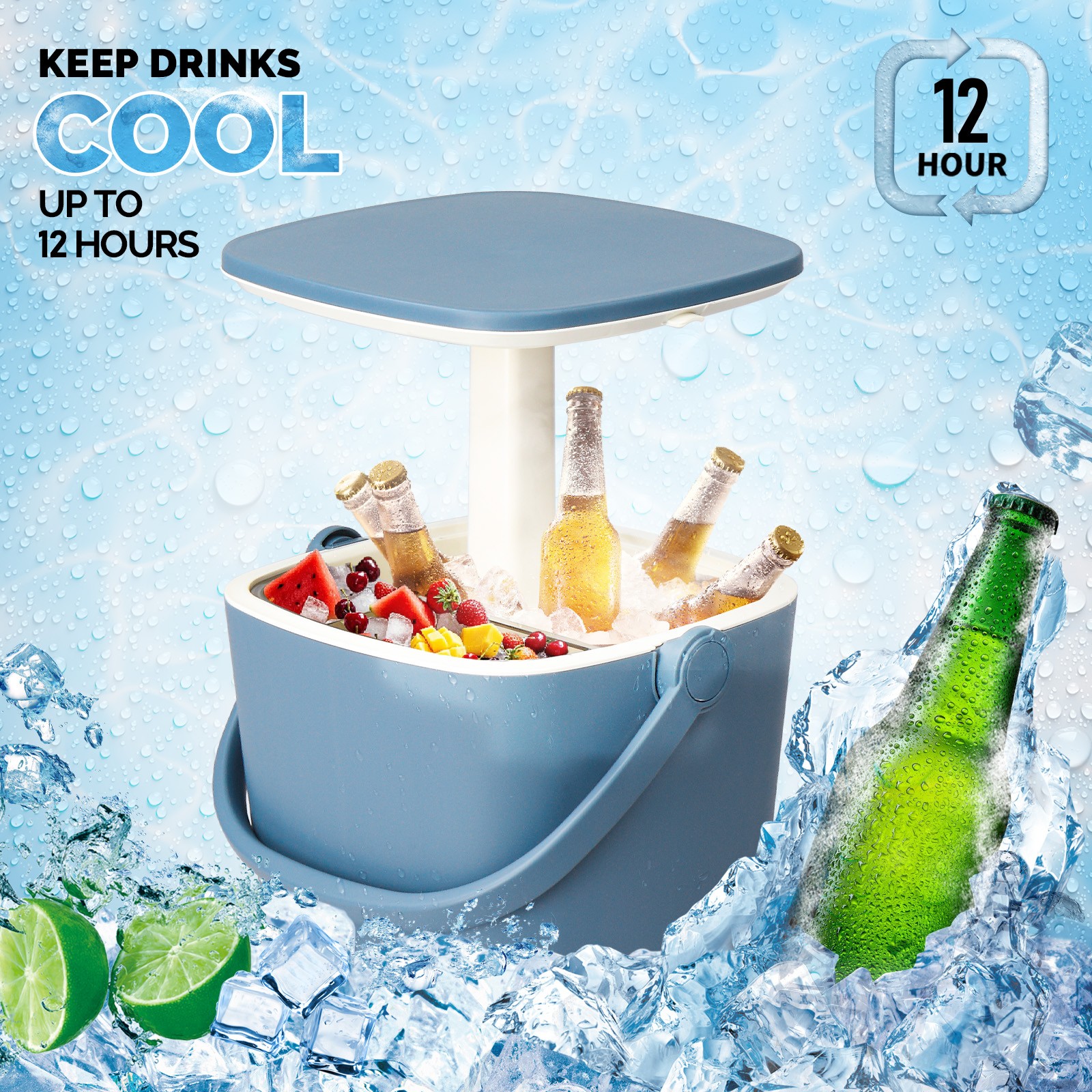 4 Gallon Portable Outdoor Cooler Side Table with Handle, Bottle Opener, Lift Top