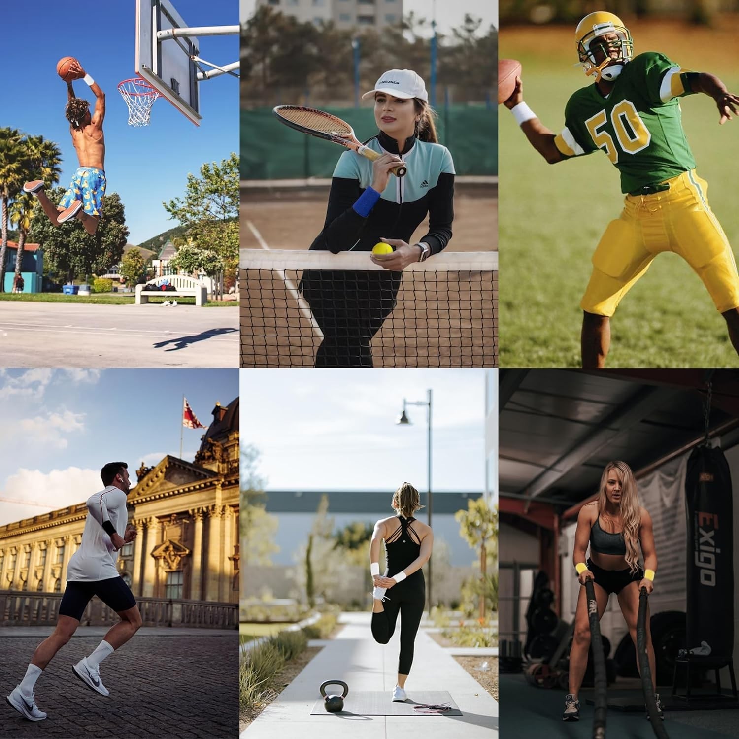 2 or 4 Pack 6 Inch Wrist Sweatbands Tennis Wrist Bands Absorbent Sweat Band