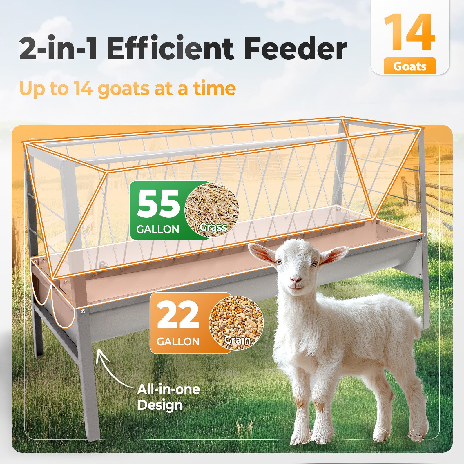 Heavy Duty Steel 77 Gallon Pasture Hay Feeder For Goats, Sheep, Miniature Horses