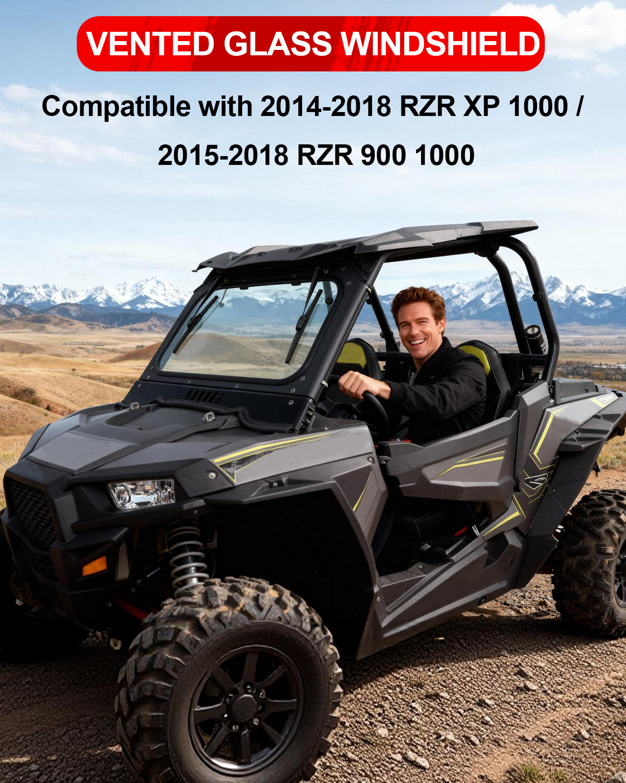 Heavy Duty Glass Windshield W/Vents for 2014-2018 Polaris RZR XP 900/RZR XP 1000