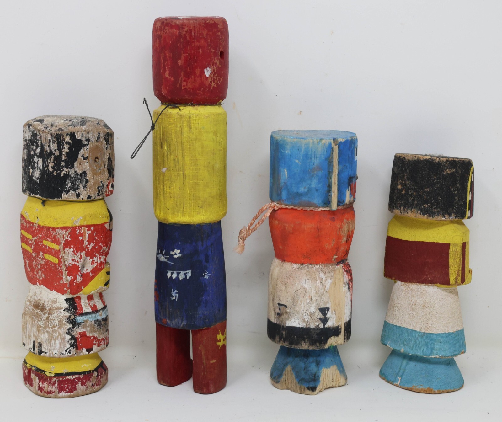 Four Antique Hopi Kachina Dolls Pueblo Indian Painted Wood Carved Sculptures VTG