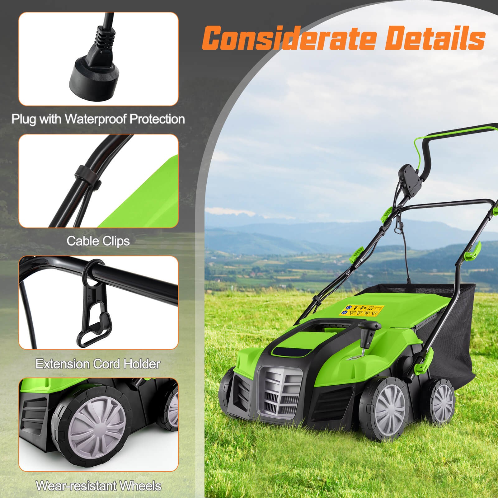 16-Inch Electric Dethatcher & Scarifier 15A 2-In-1 Lawn Dethatcher