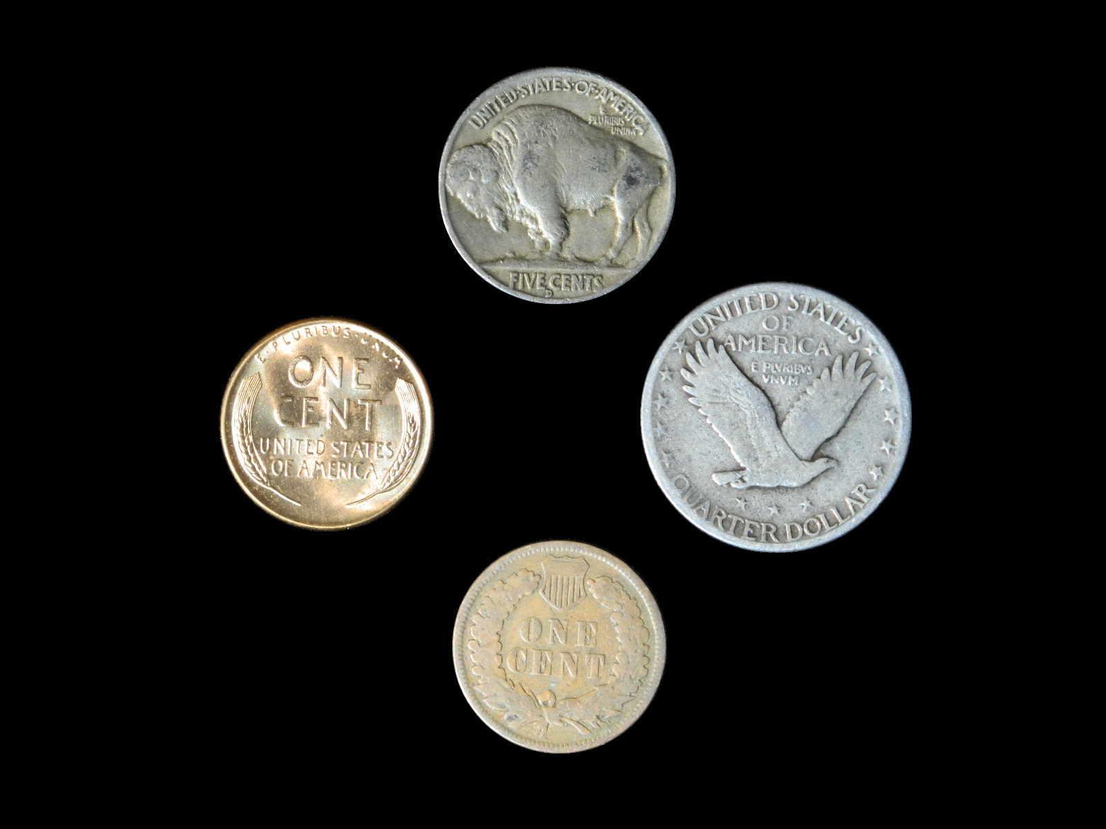 4 Coin US Estate Lot Set Buffalo Indian Head BU Wheat & Standing Liberty