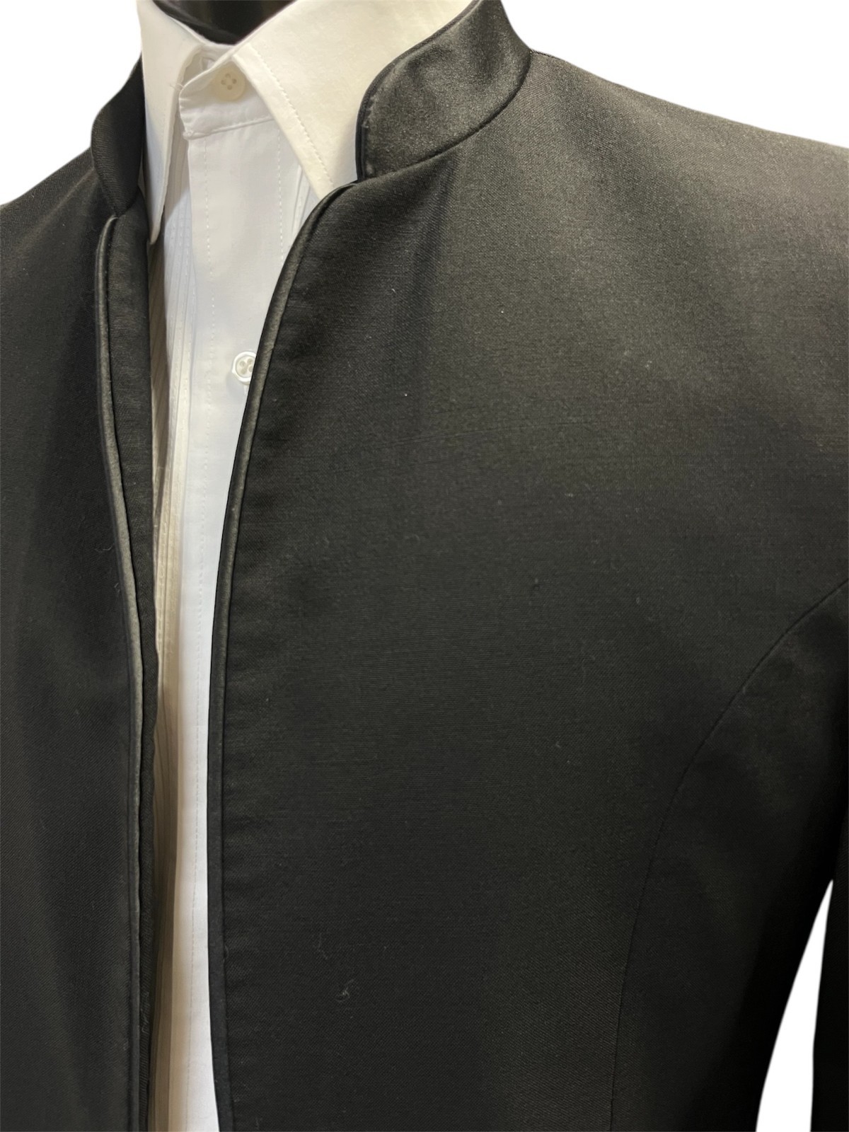 Men's Black Mandarin Nehru Collar Tuxedo Jacket with Satin Trim Formal
